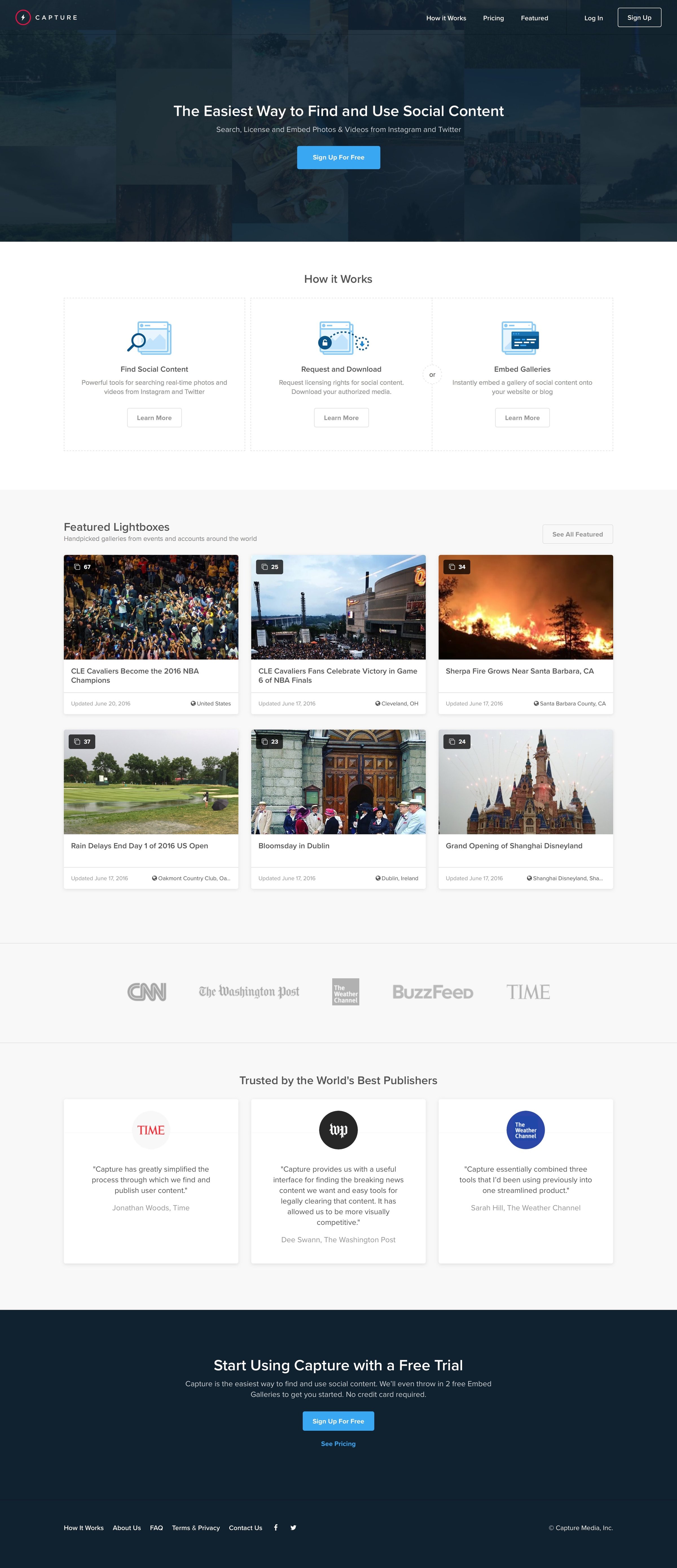 Capture - Landing page screen