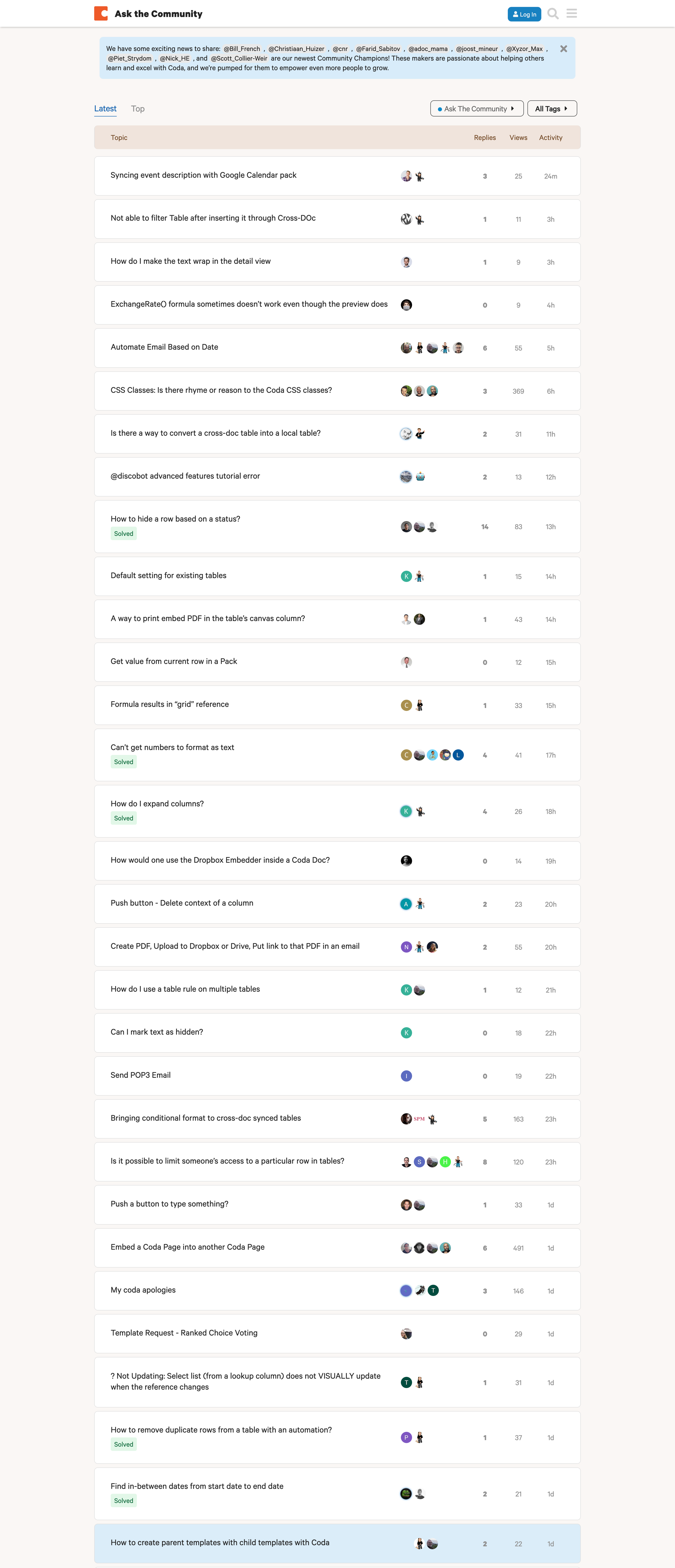 Latest Ask the Community topics - Coda Maker Community from Coda