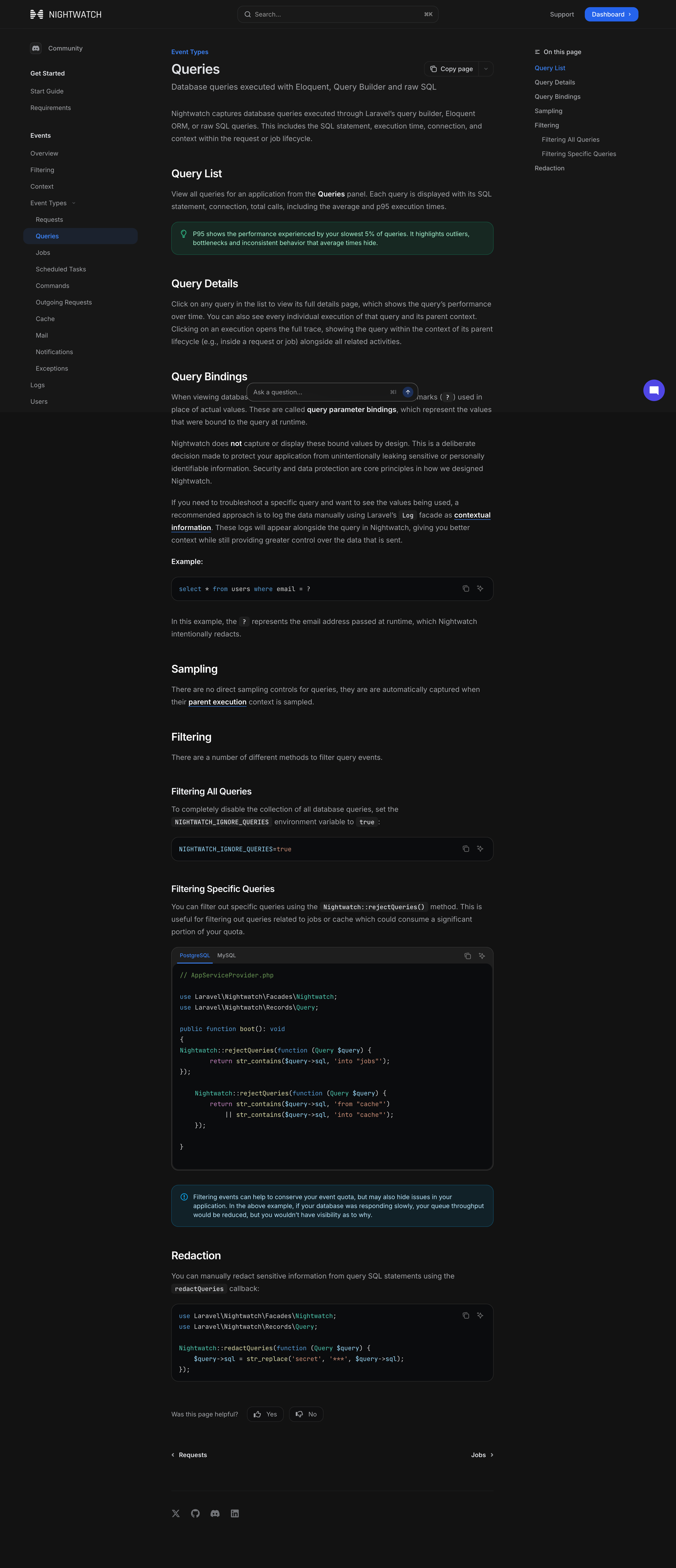 Nightwatch - Queries - Laravel Nightwatch screen