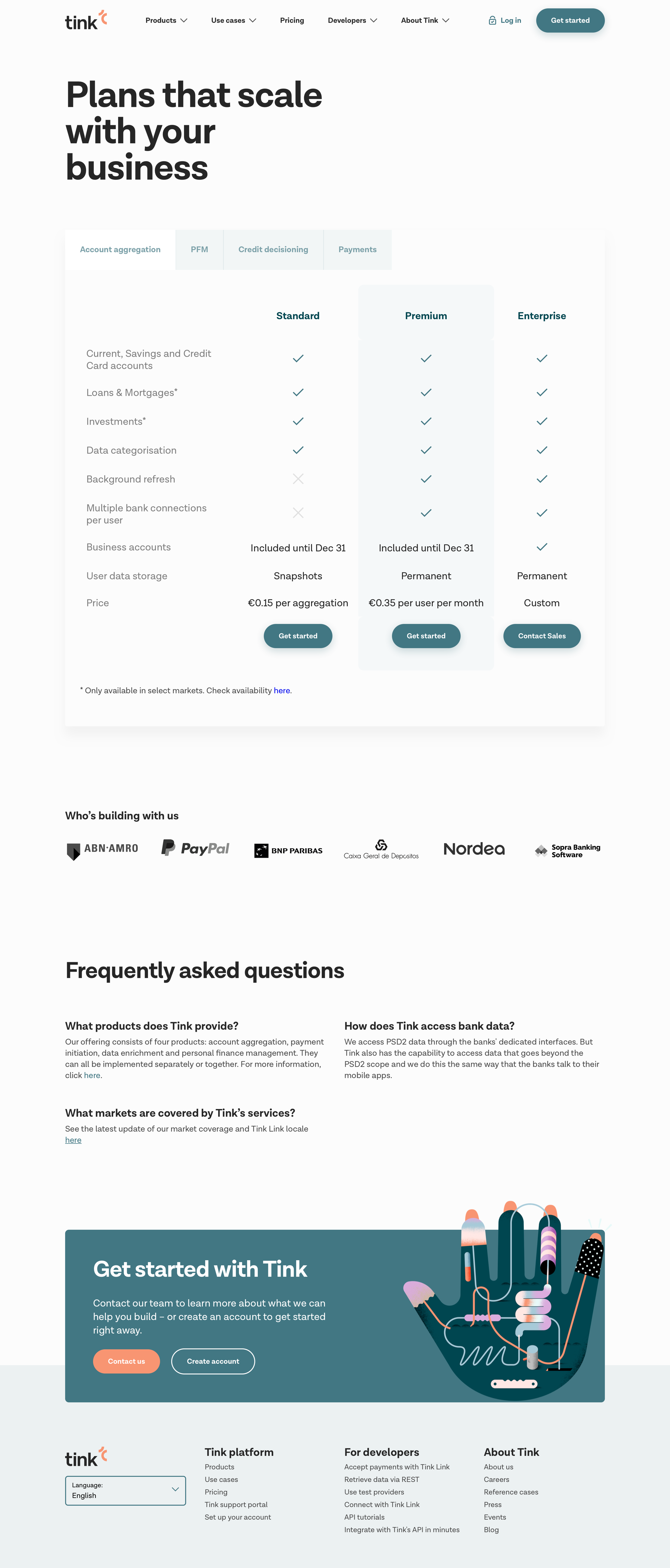 Plans & pricing from Tink