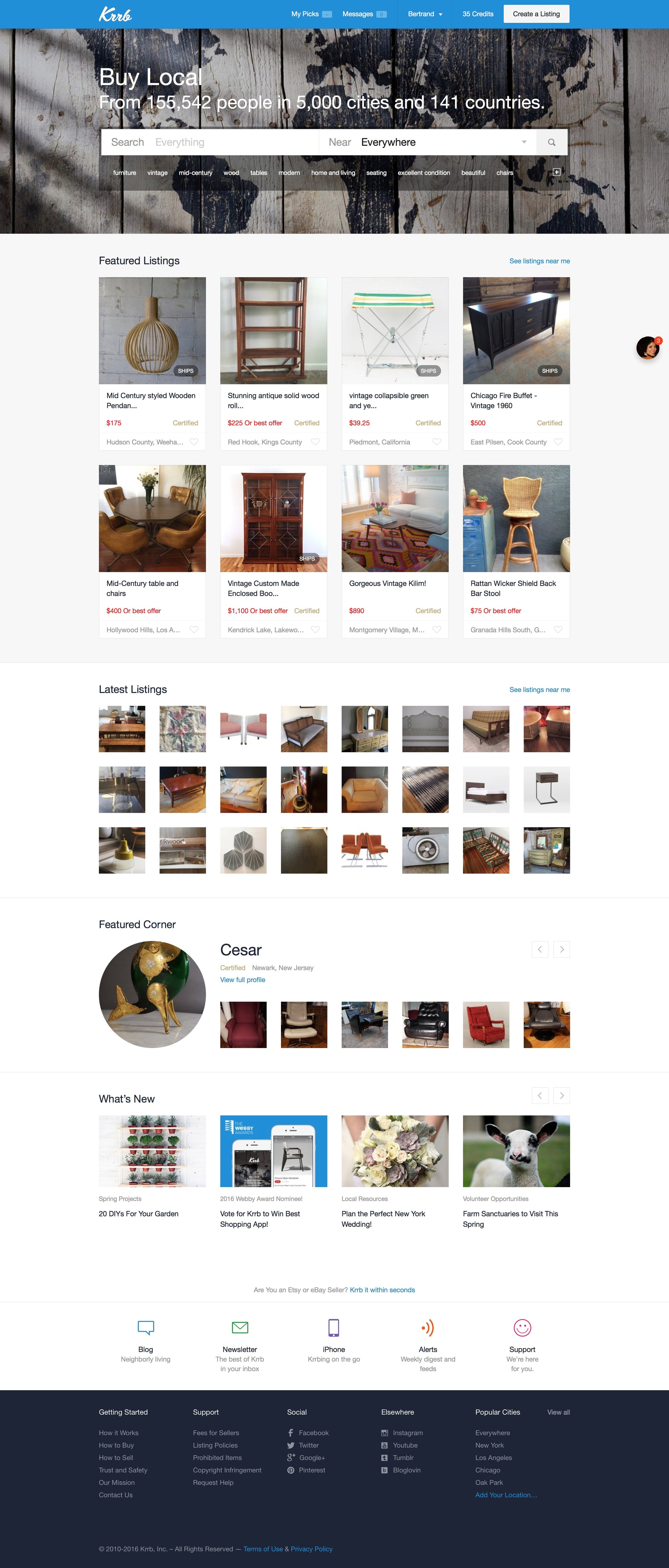 Krrb Classifieds - Home screen