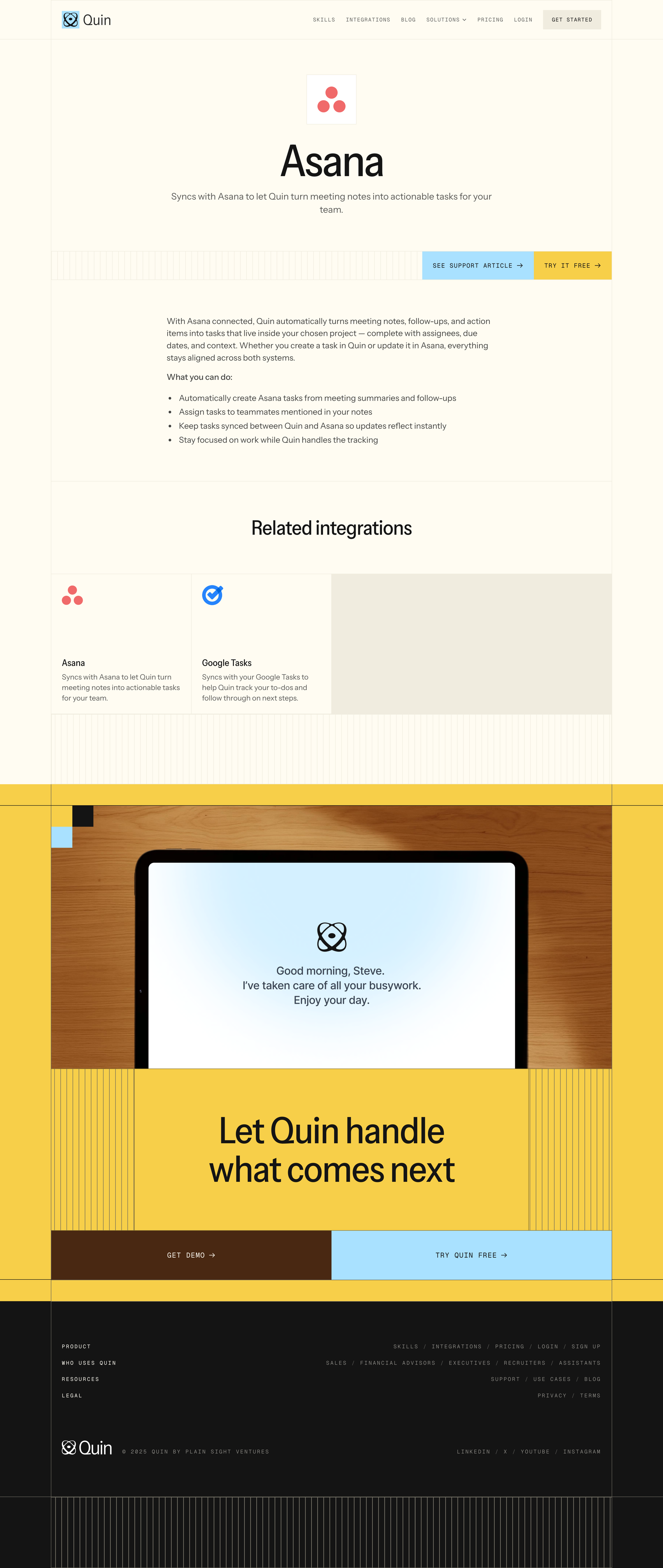 Quin - Asana screen