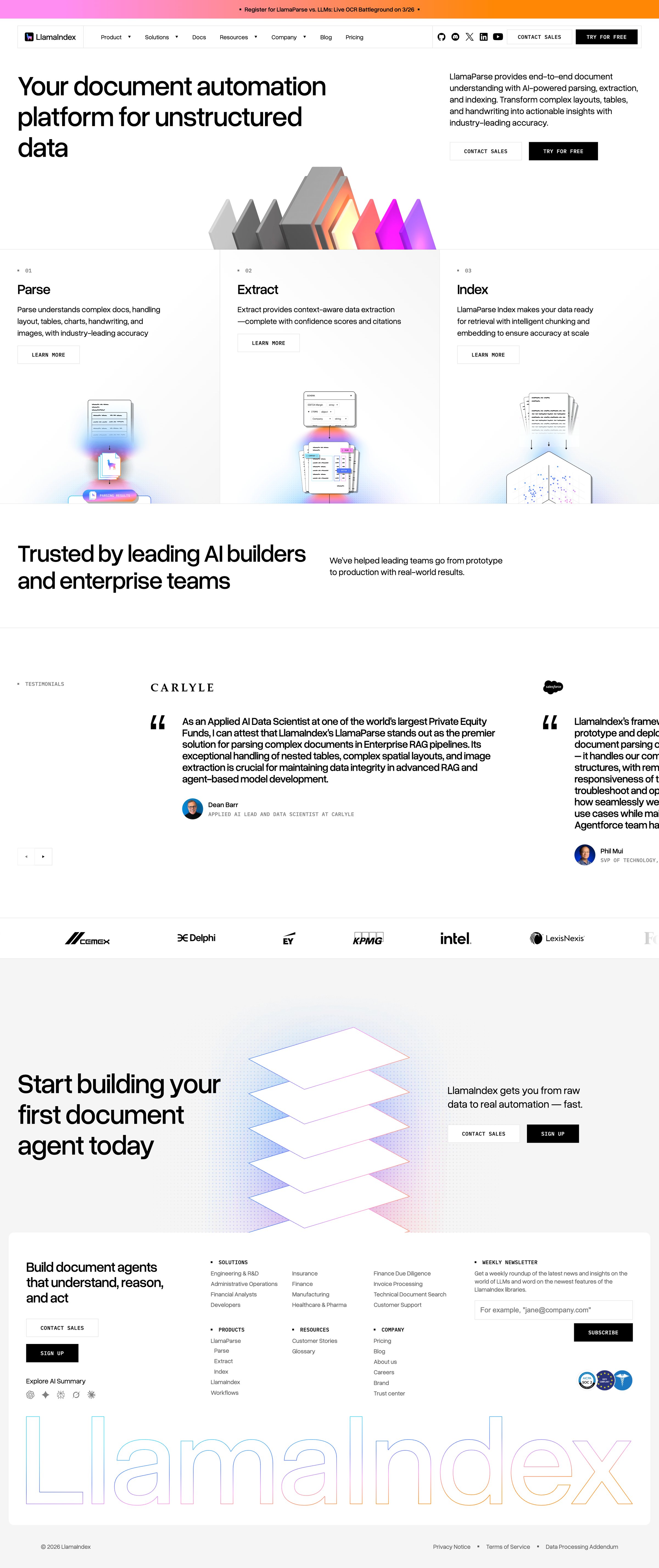 Llamaindex - AI Document Parsing, Extraction & Indexing Software LlamaParse screen