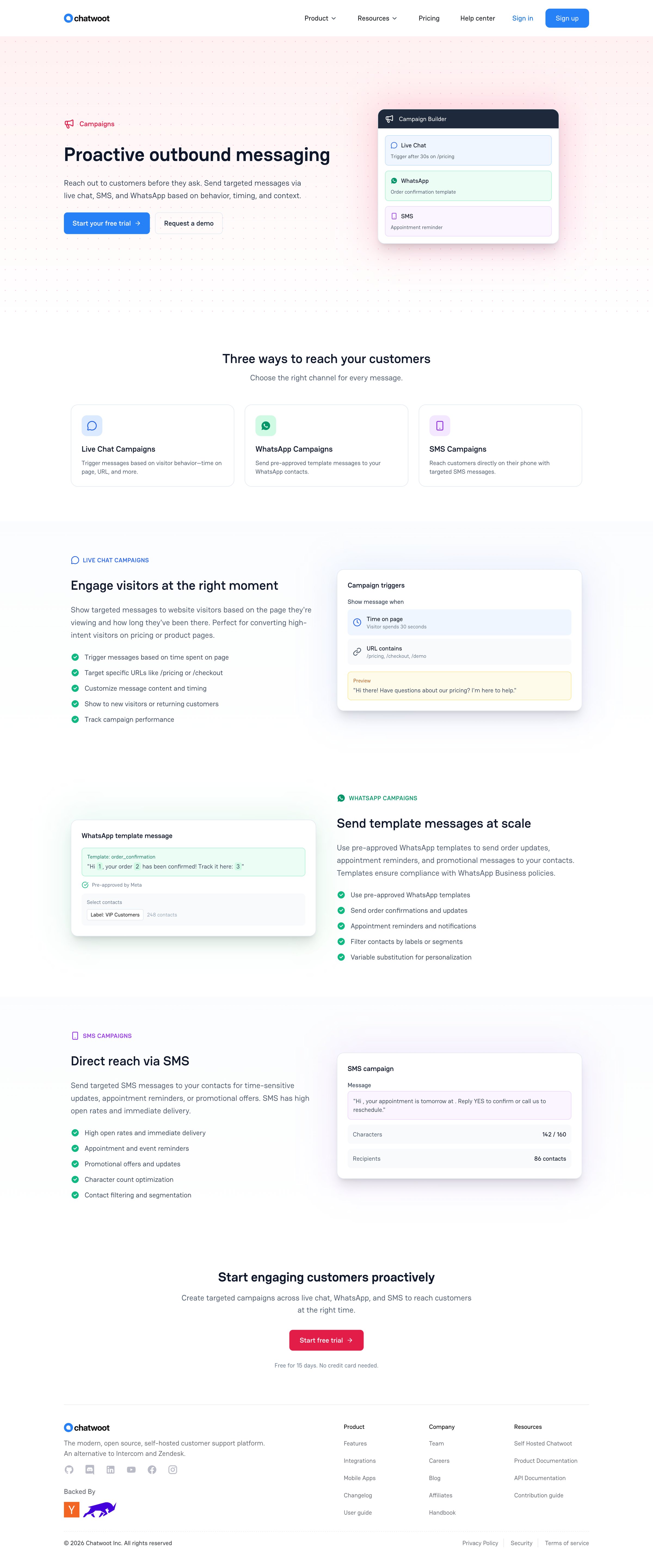 Chatwoot - Campaigns - Live Chat, WhatsApp & SMS Chatwoot screen
