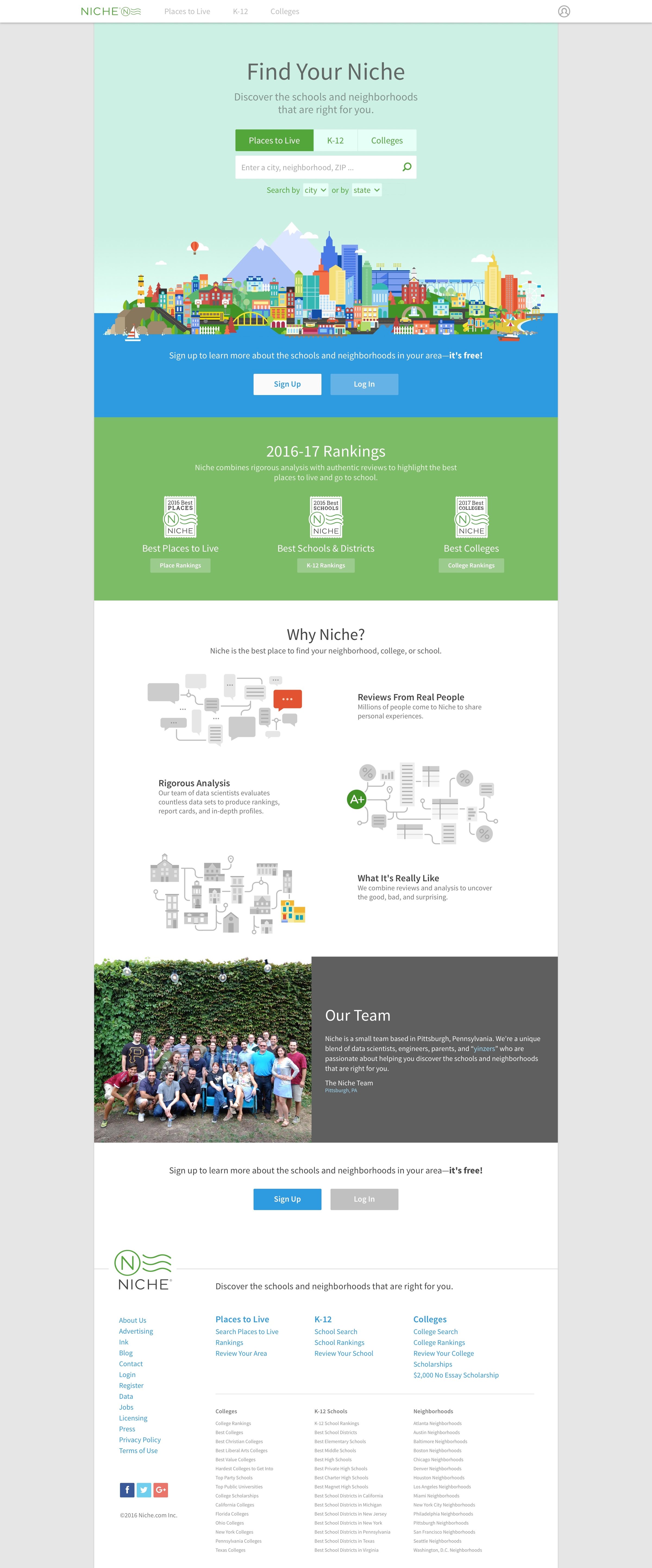 Niche - Landing page screen