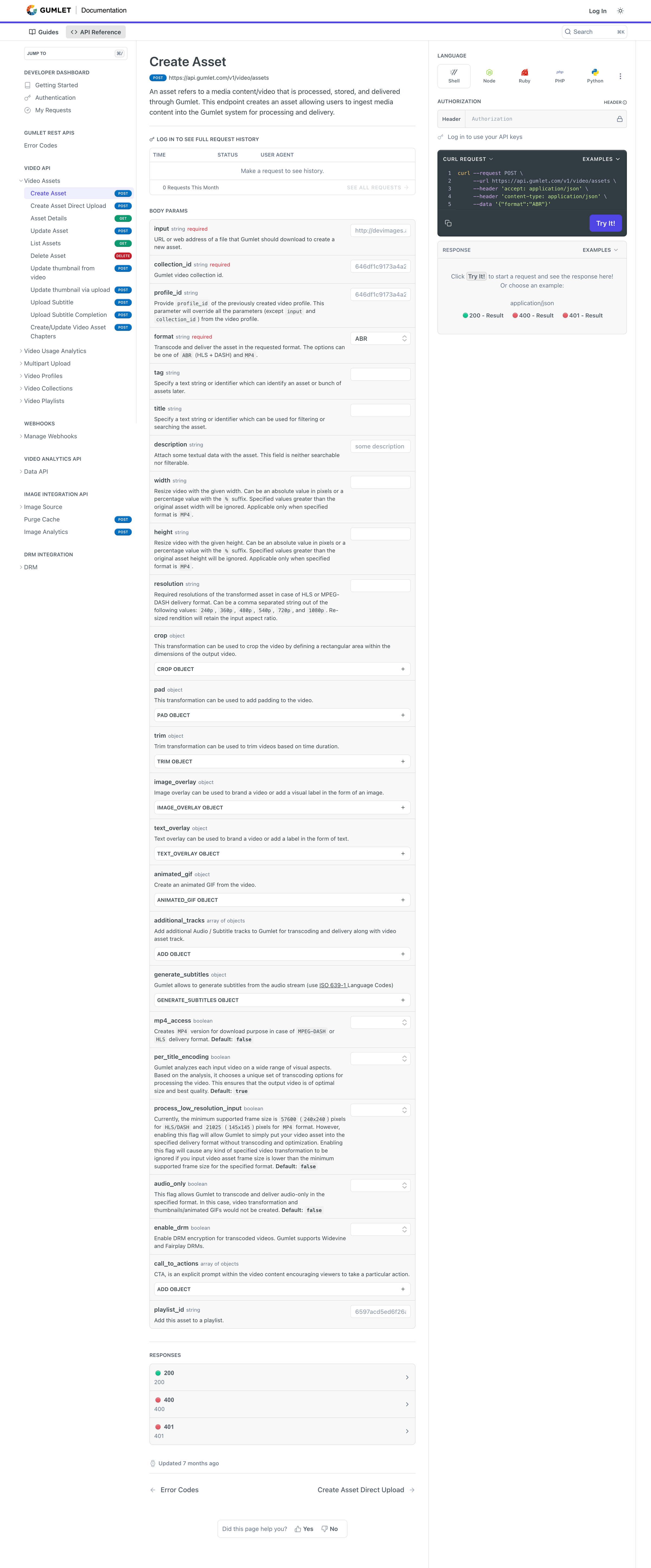 Gumlet - Create Asset screen