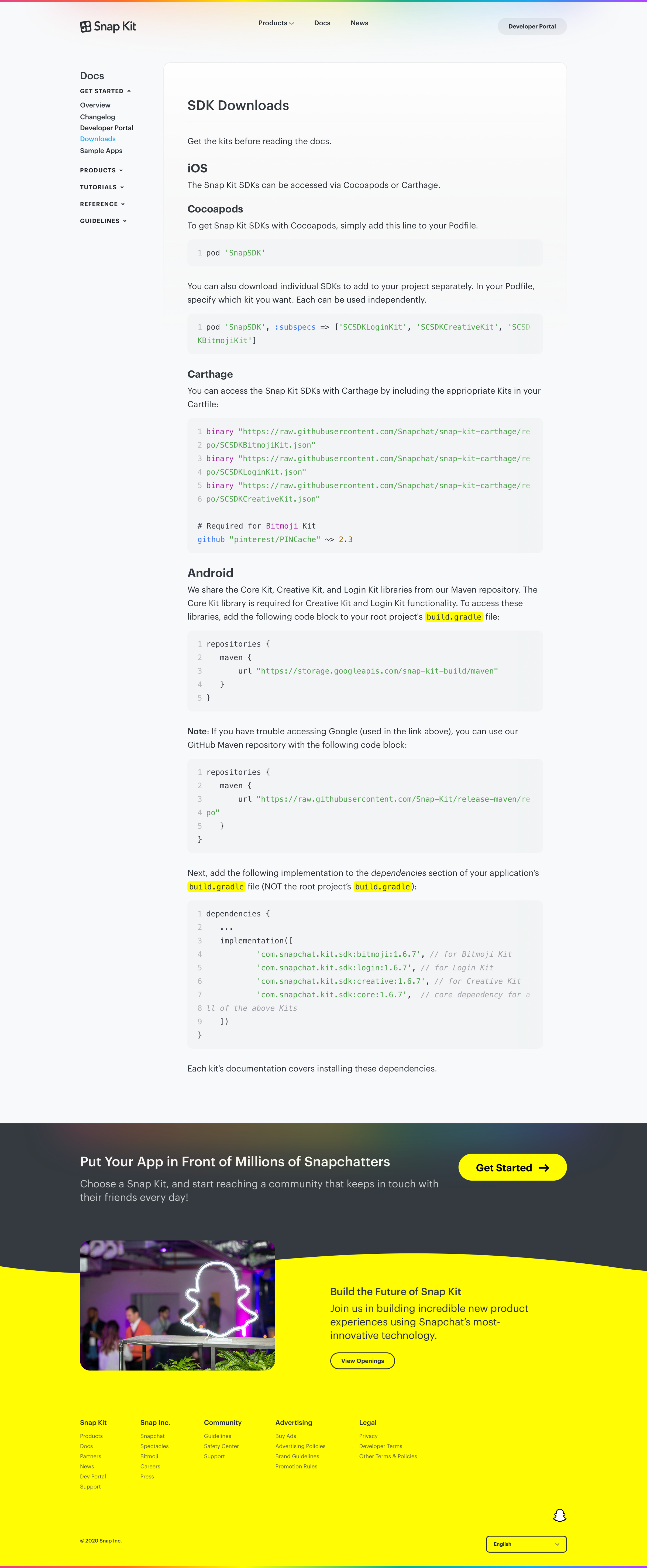 SDK Downloads from Snap Kit