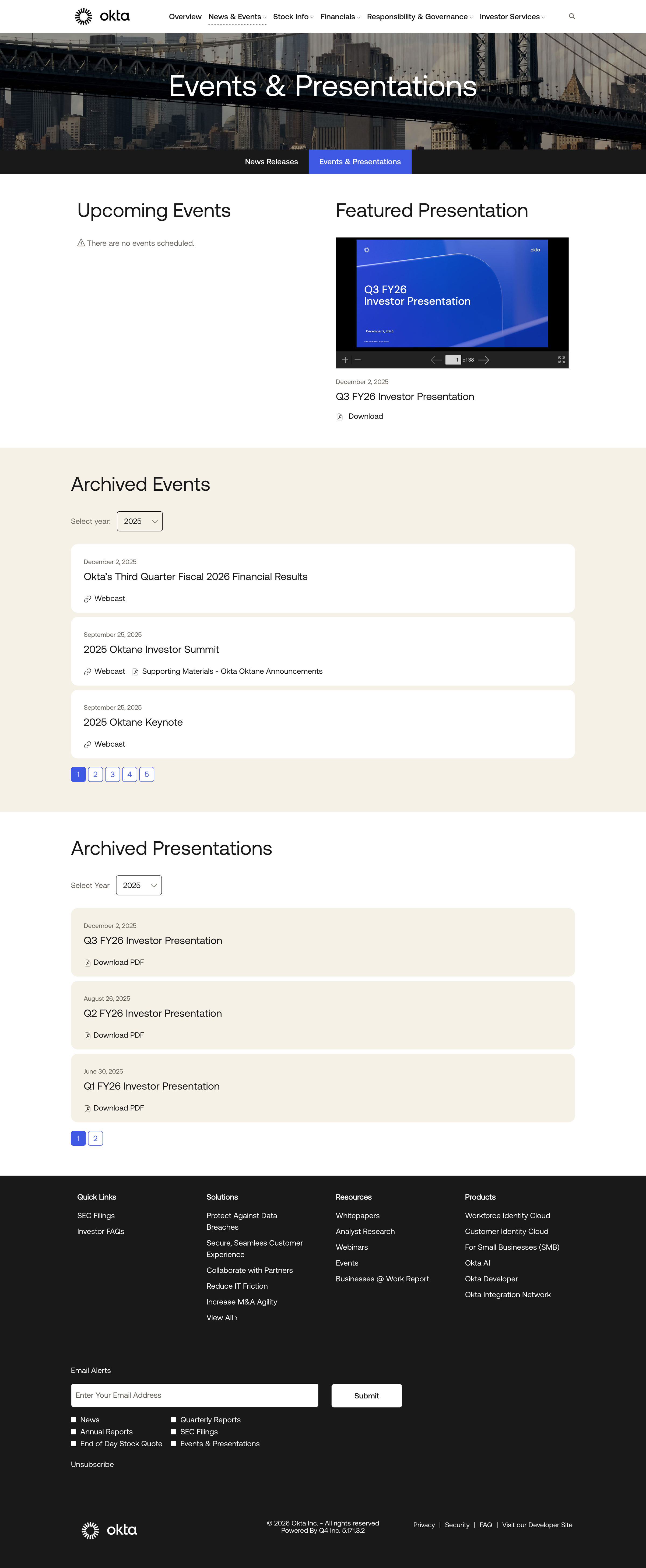 Okta - Okta Inc. - News & Events - Events & Presentations screen