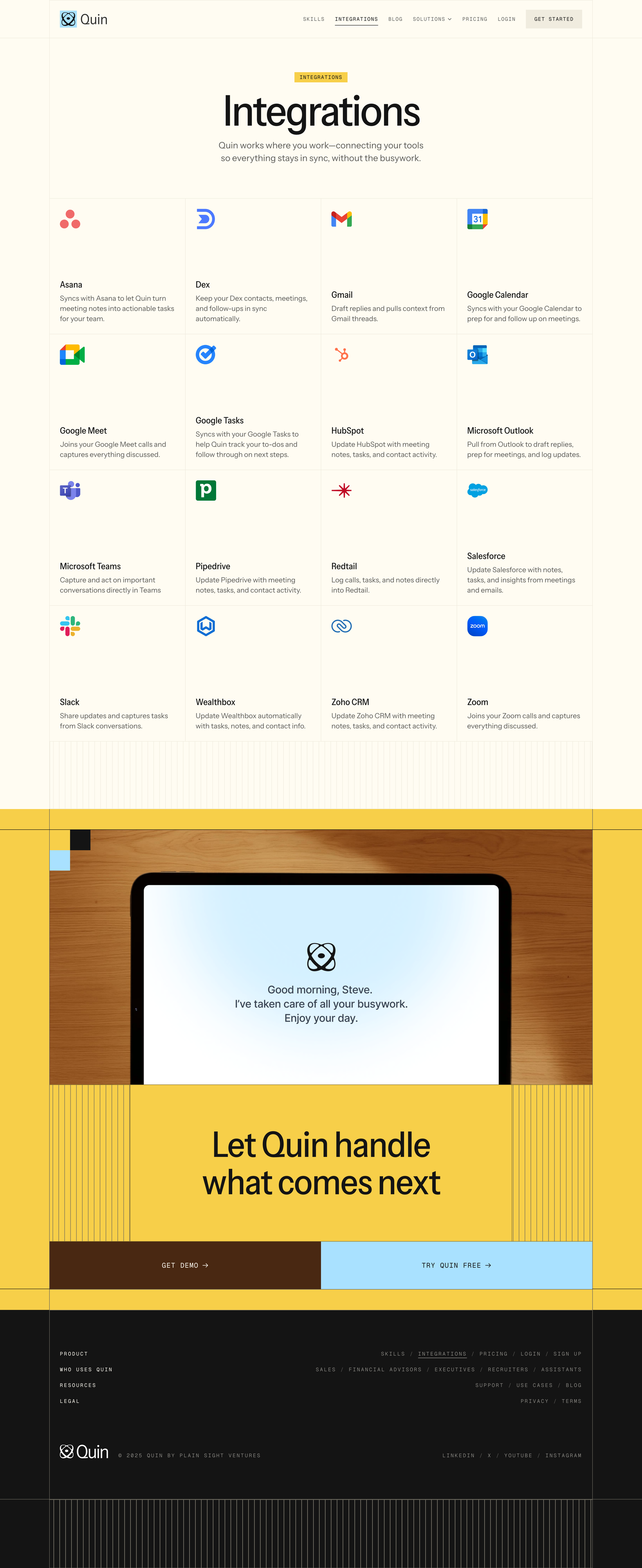 Quin - Quin — Integrations screen