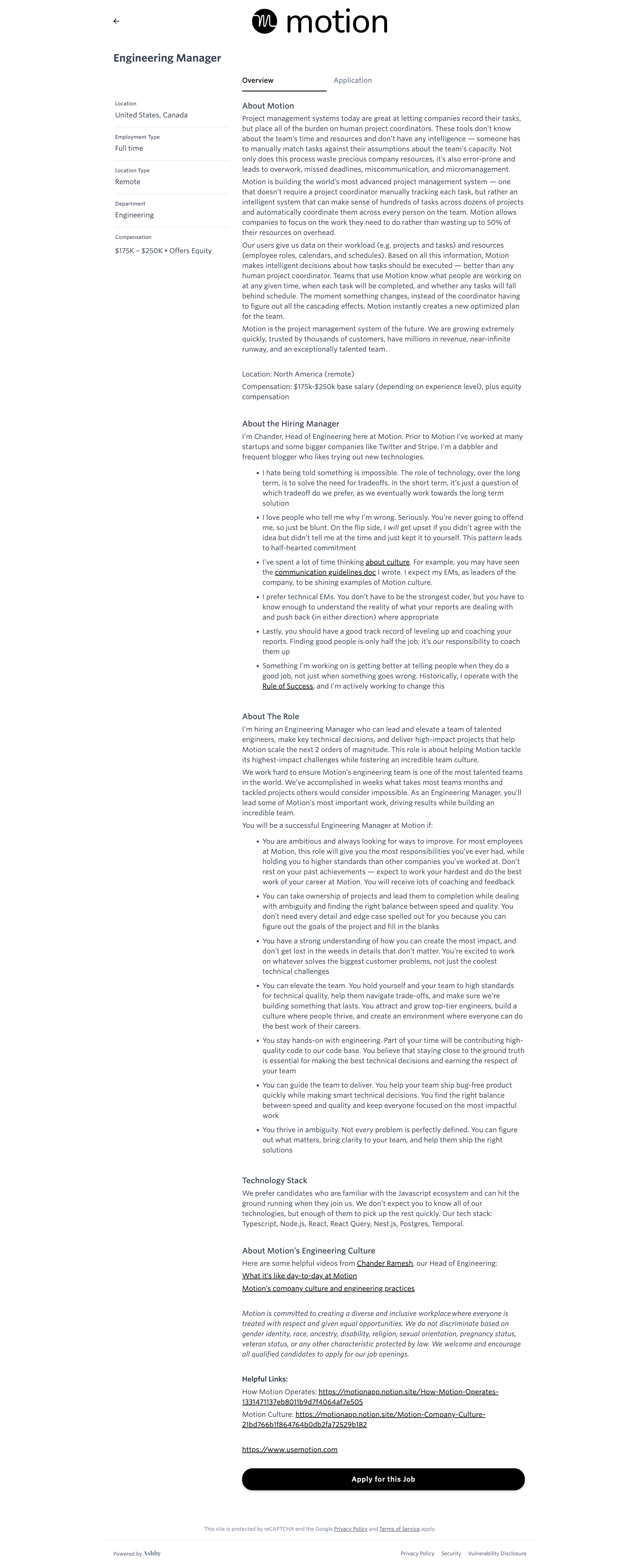 Motion - Engineering Manager @ Motion screen