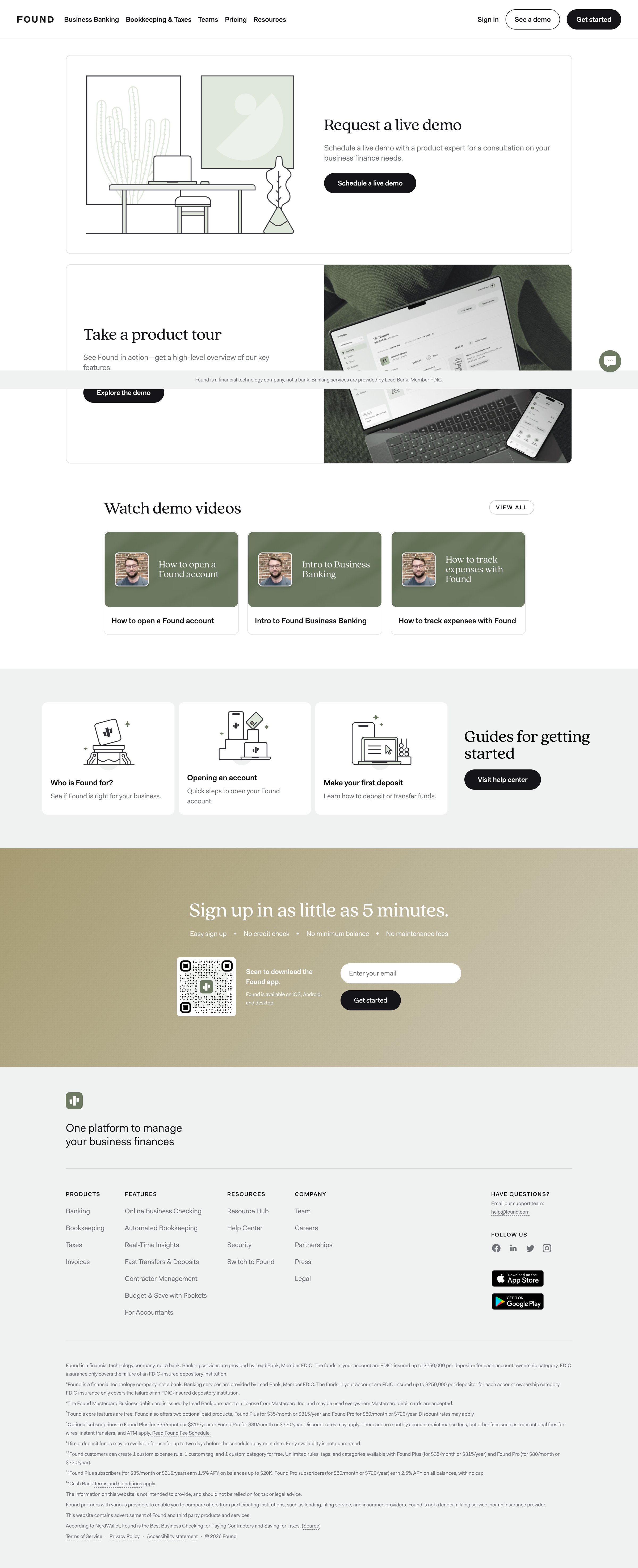 Found - Found Small Business Banking screen