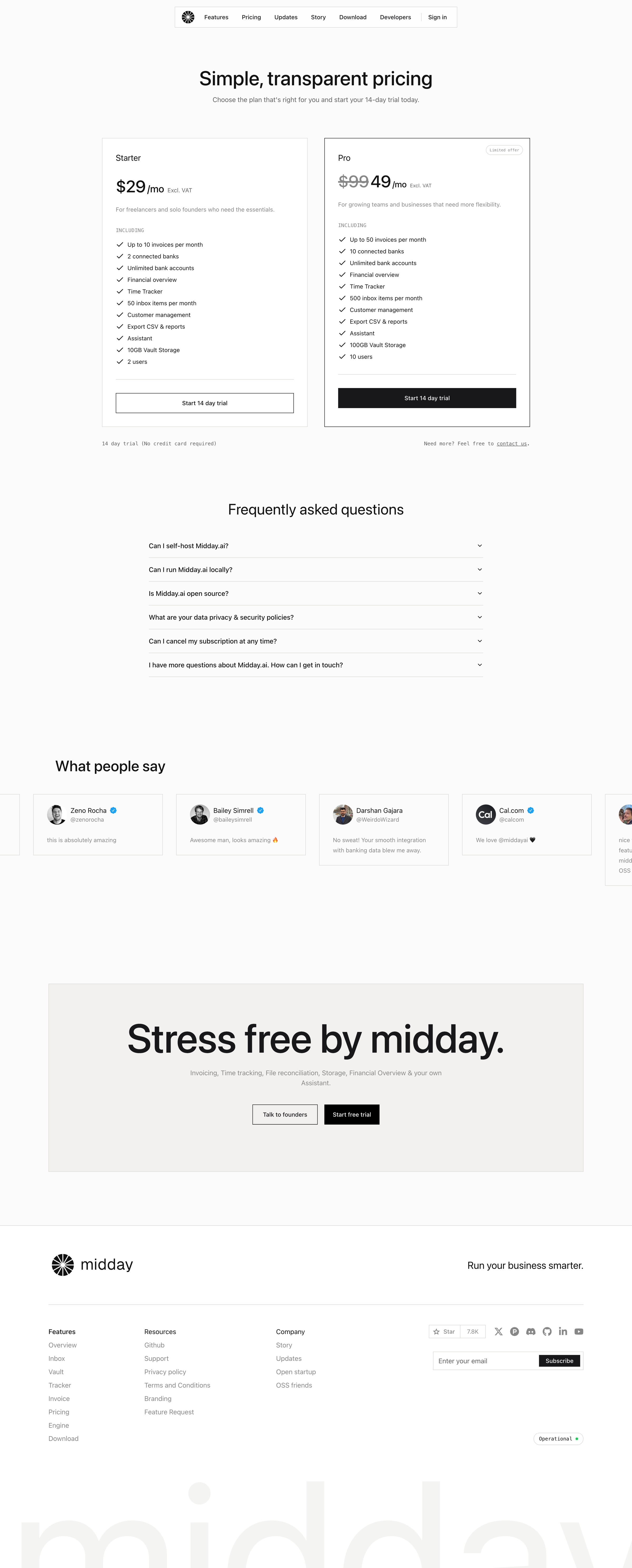 Midday - Pricing | Midday screen