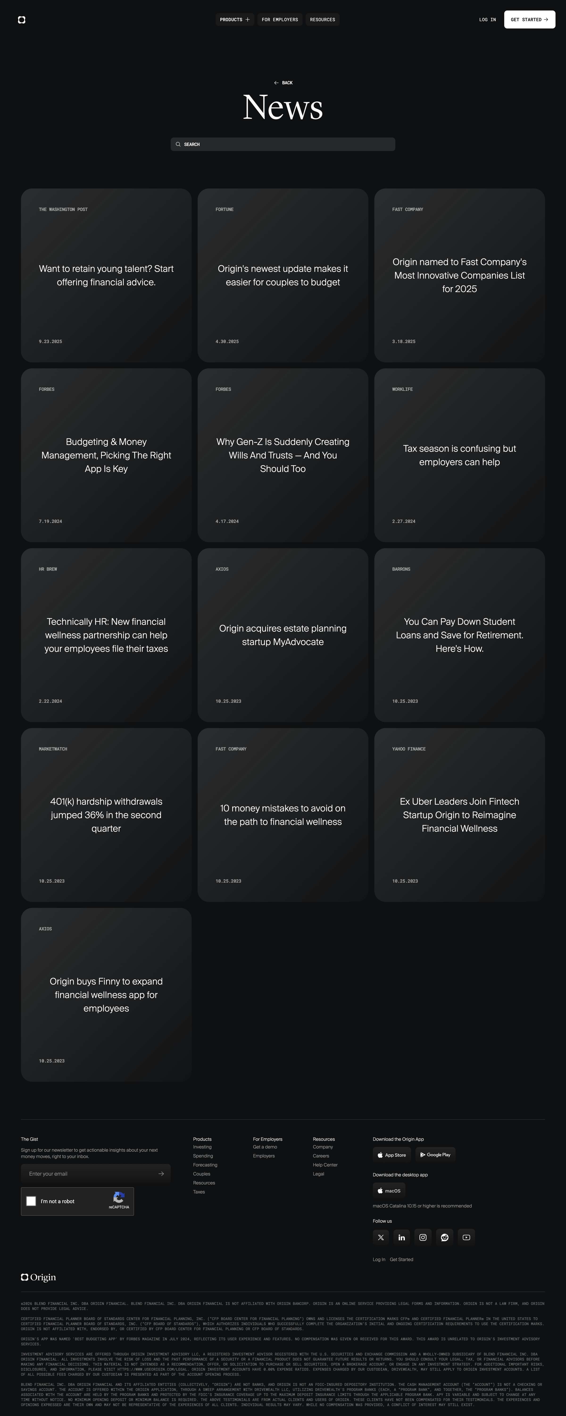 Origin Financial - News screen