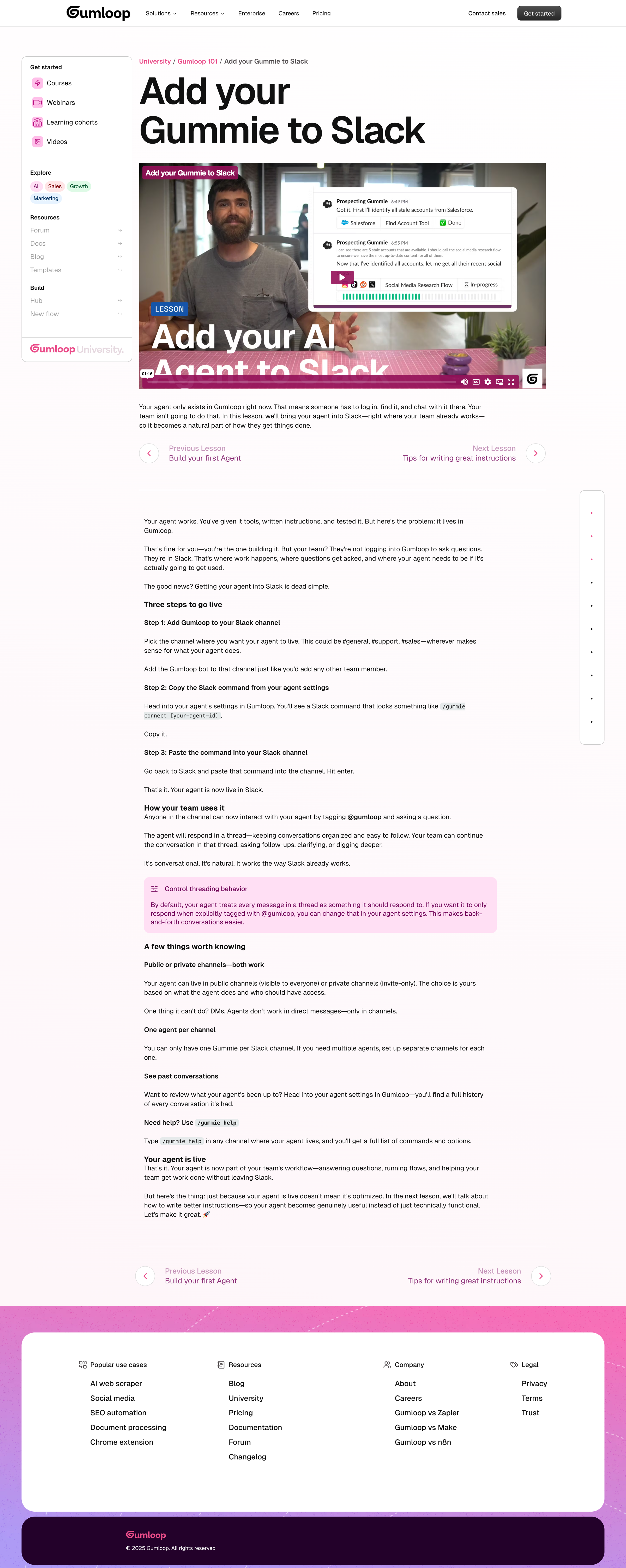 Gumloop - Gumloop University Add your Gummie to Slack screen