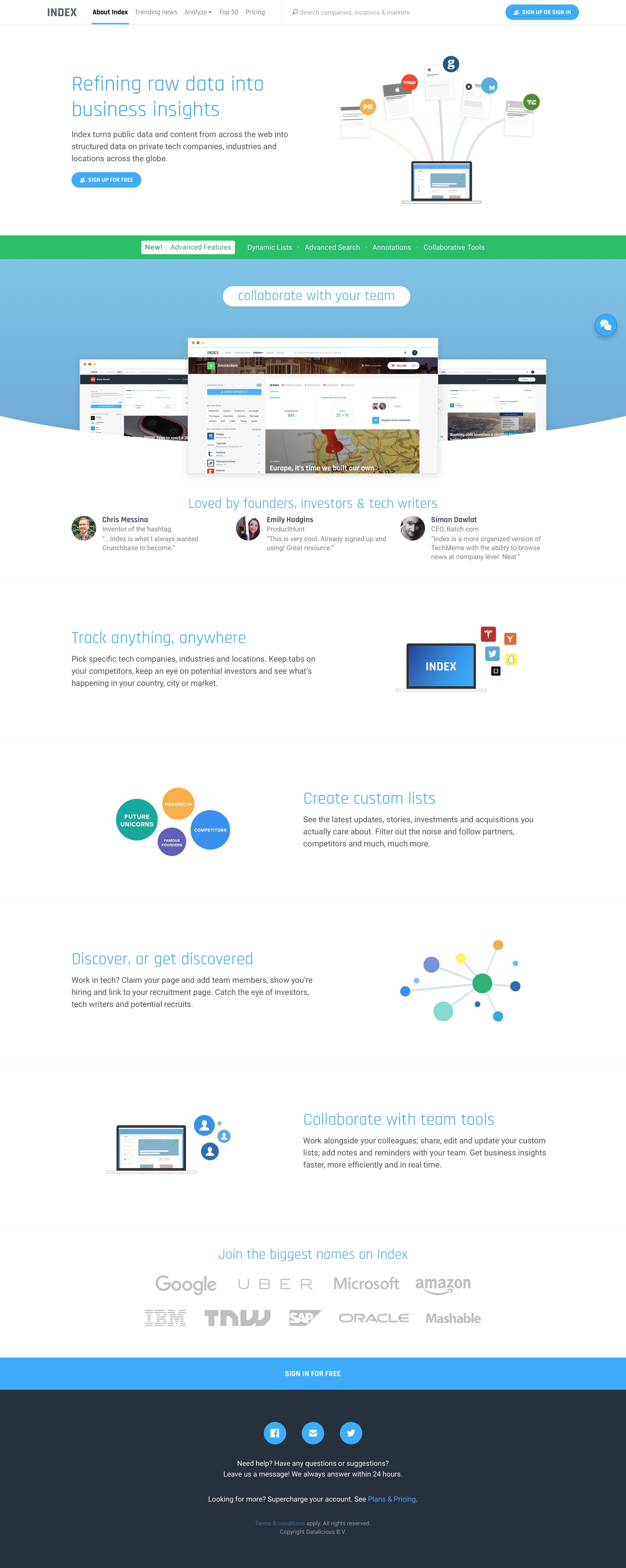 Index - Landing page screen