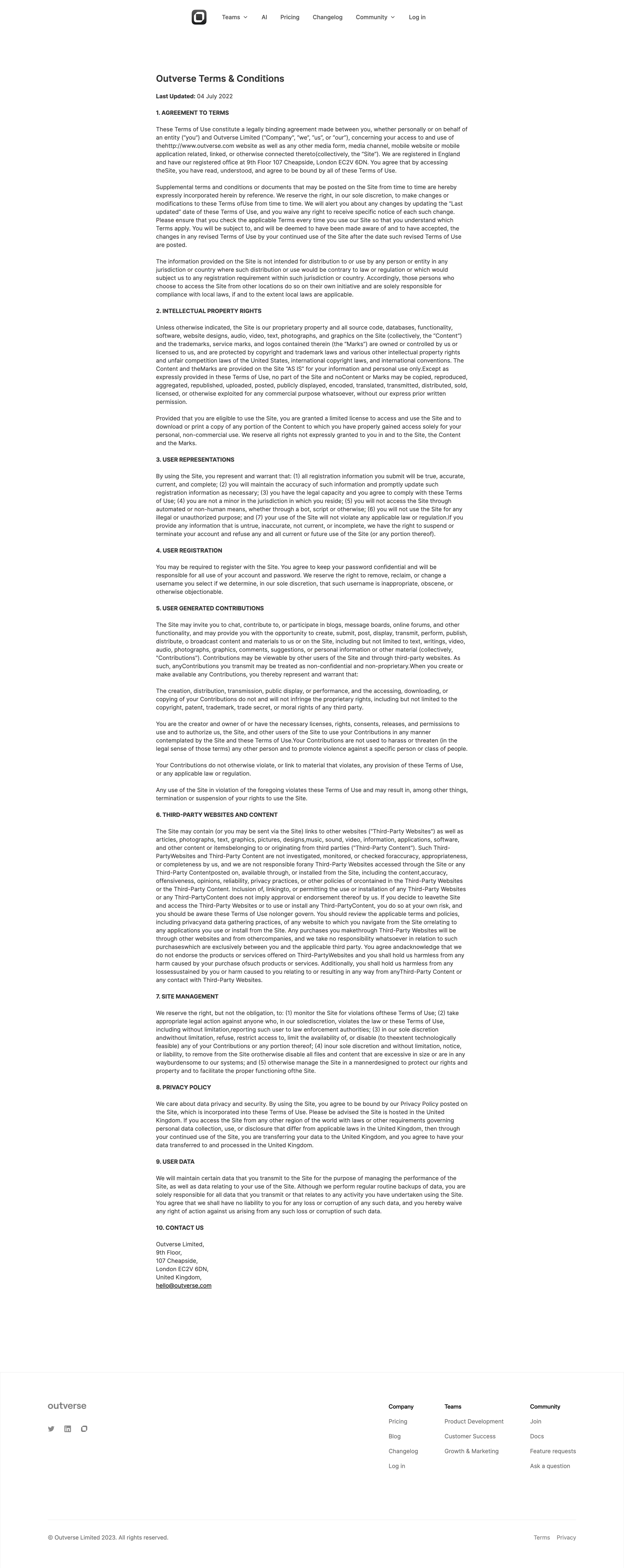 Outverse - Outverse | Terms Conditions screen