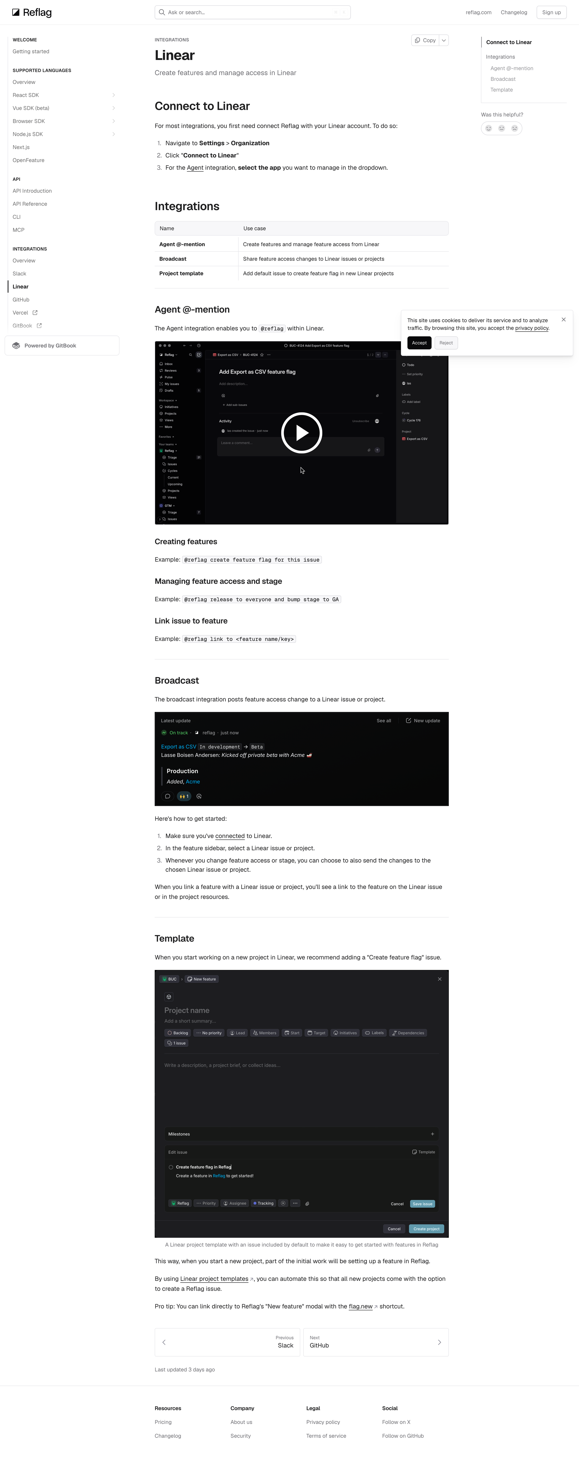 Reflag - Linear Reflag docs screen