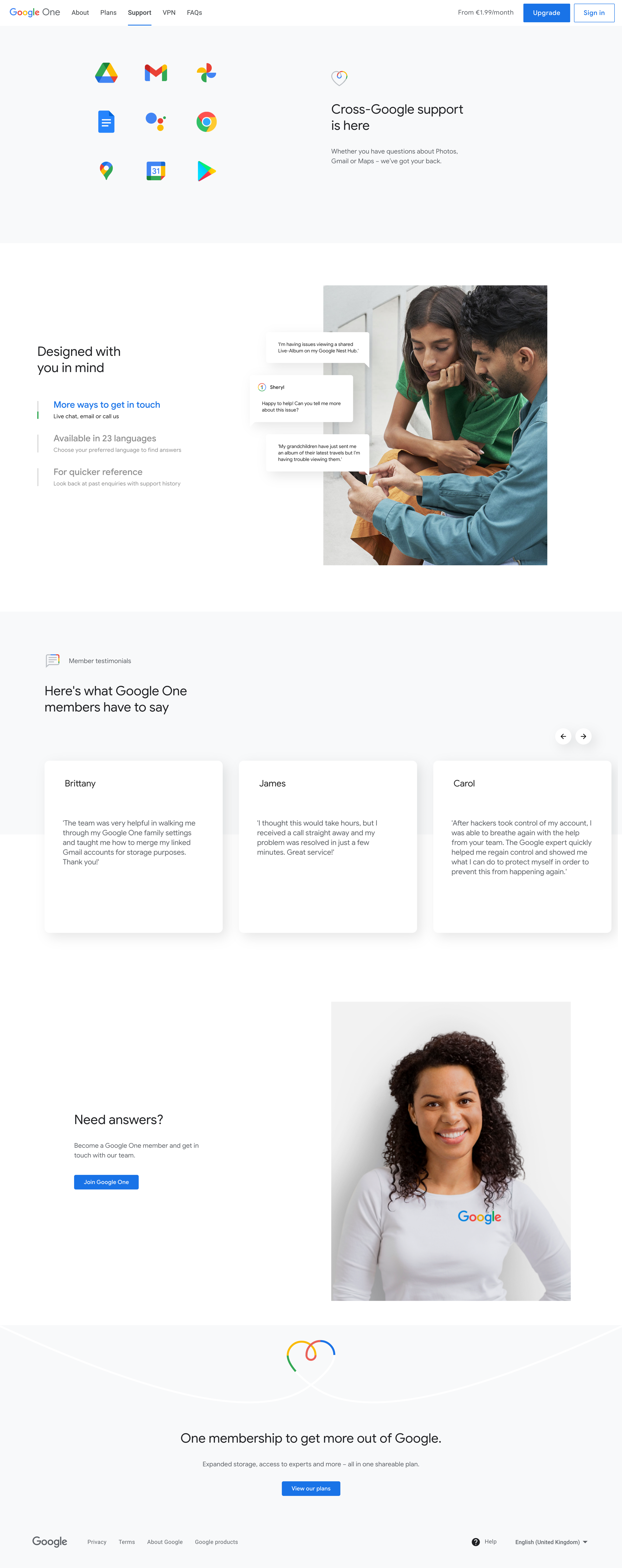 Google One - Support – Google One screen