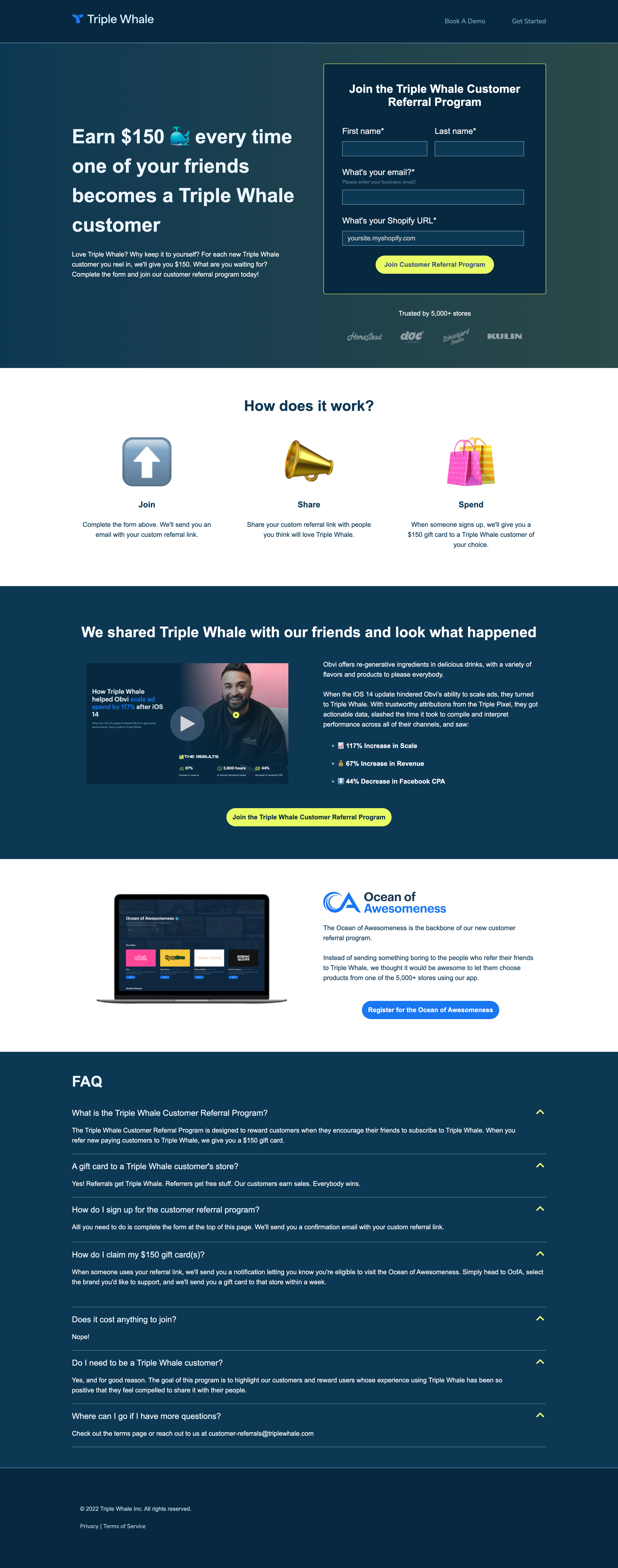 Triple Whale - Customer Referral Program Registration | Triple Whale screen