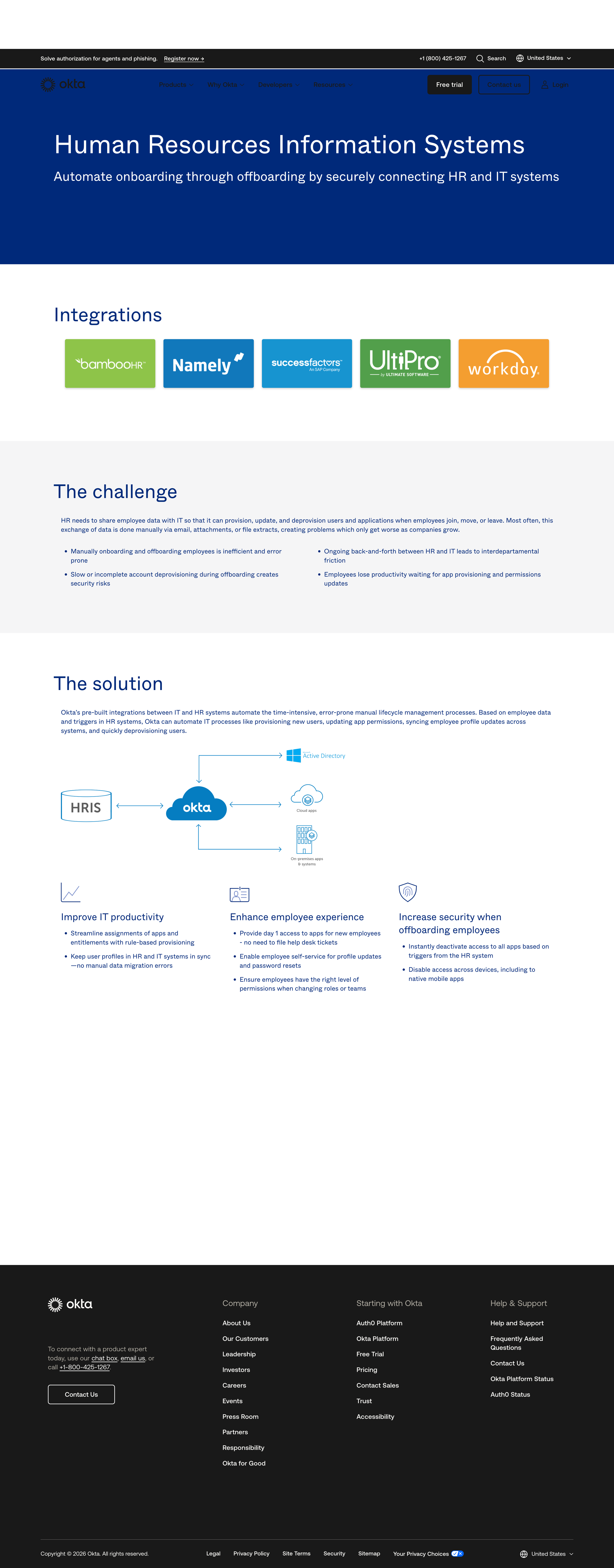 Okta - Human Resources Information Systems screen