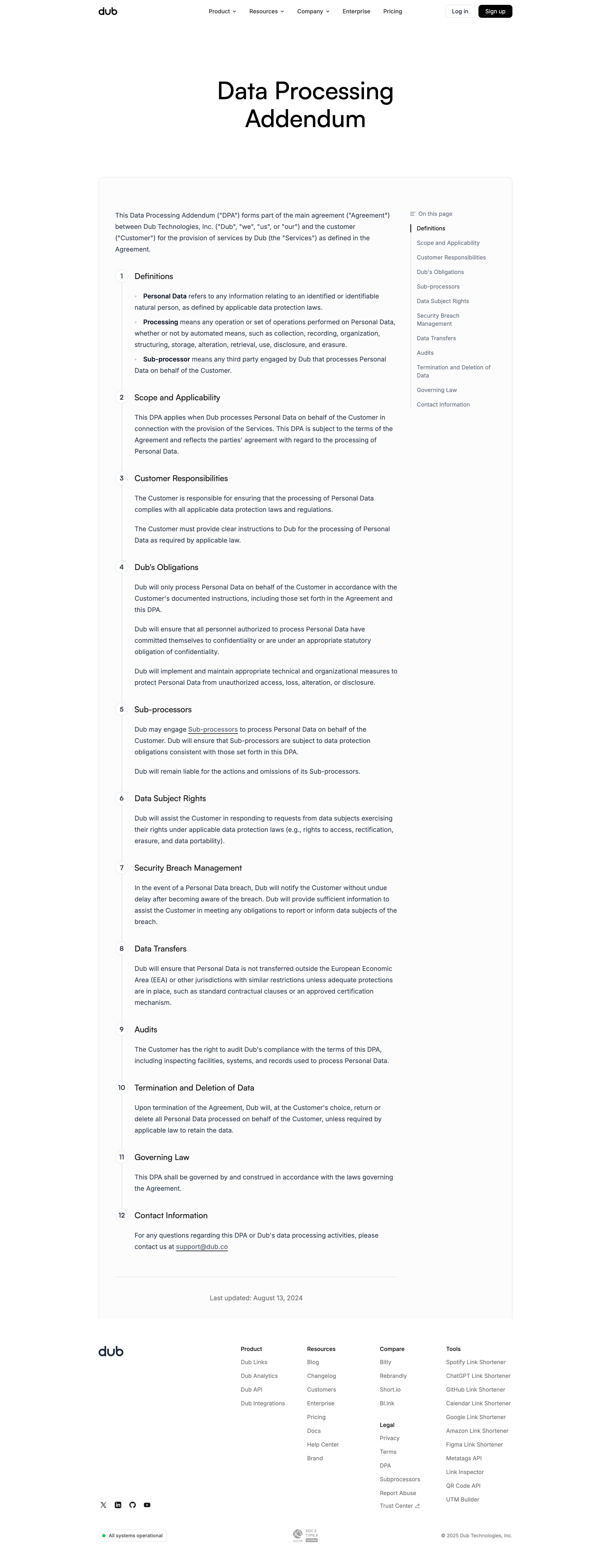 Dub - Data Processing Addendum | Dub.co screen