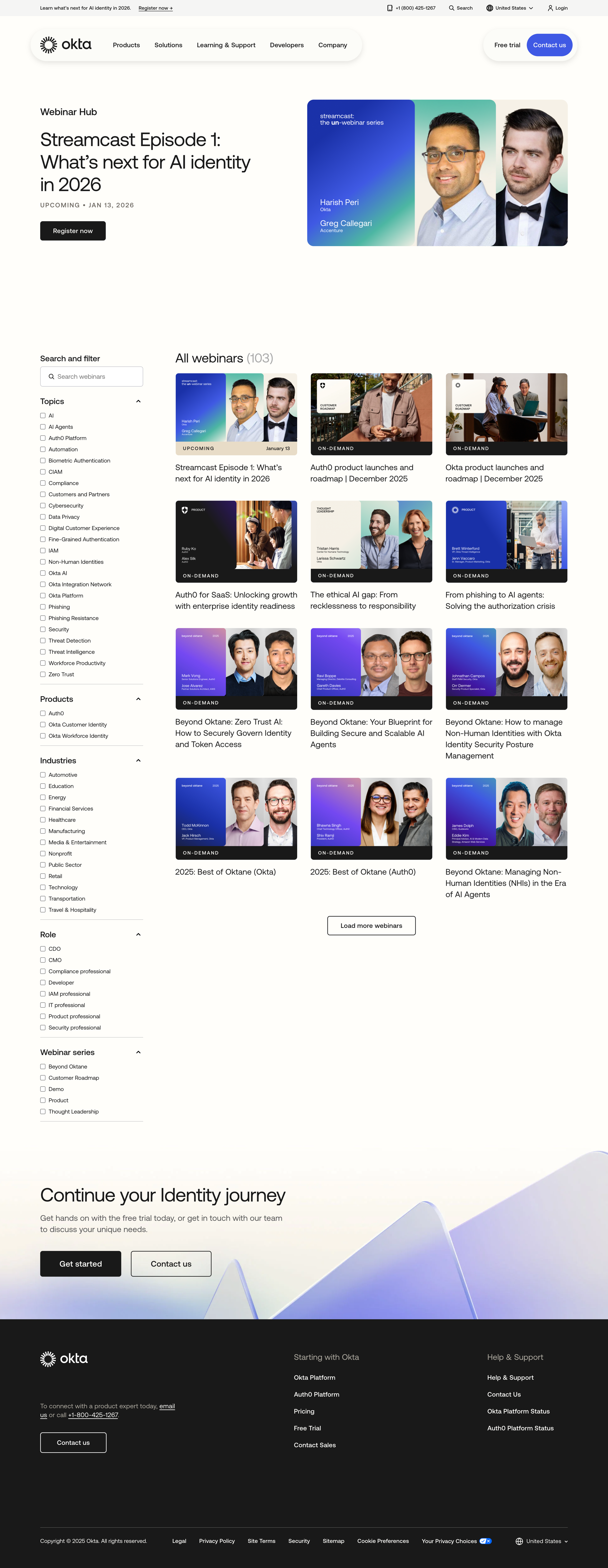 Okta - Webinar Hub Okta screen