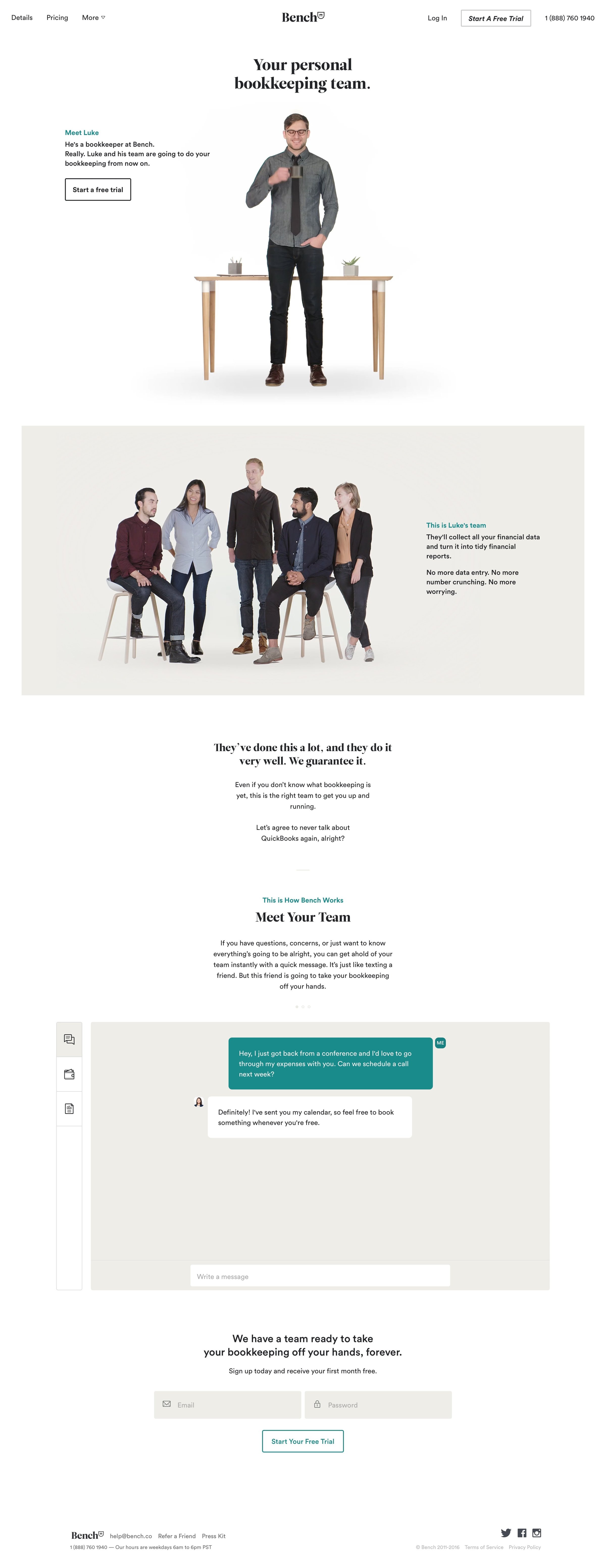 Bench - Landing page screen