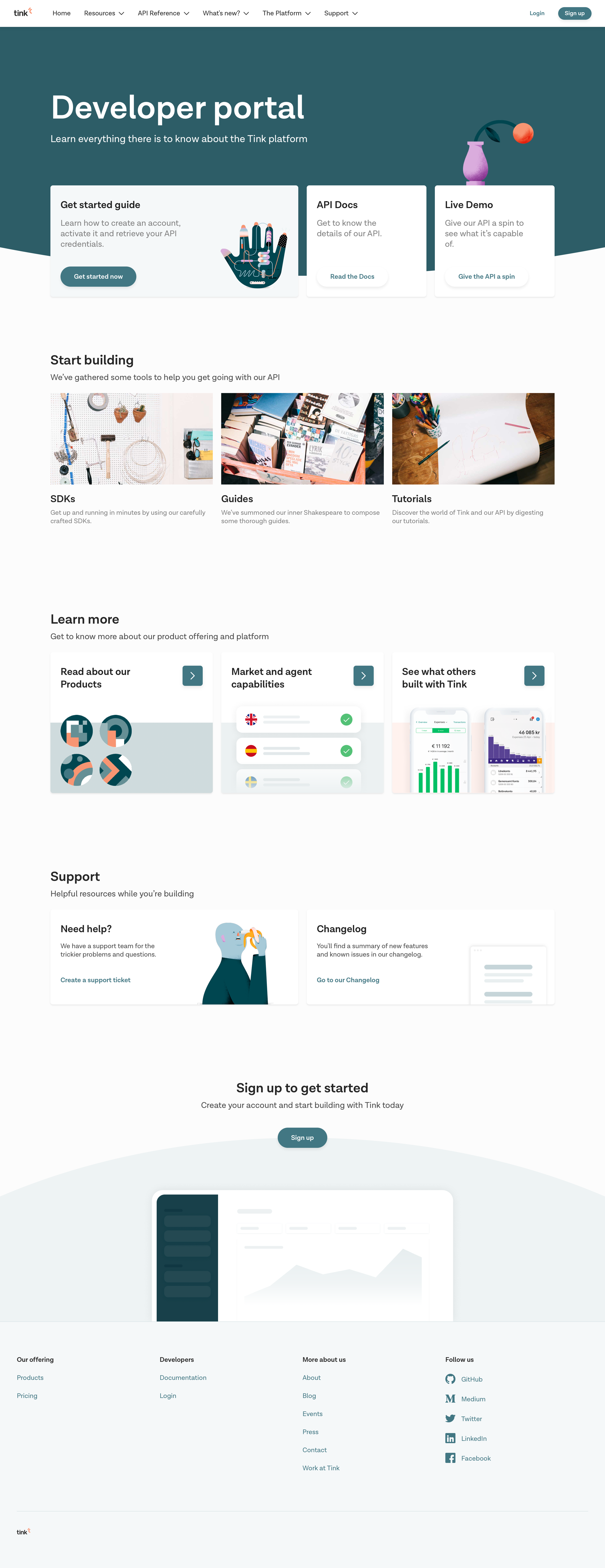 Developers section from Tink