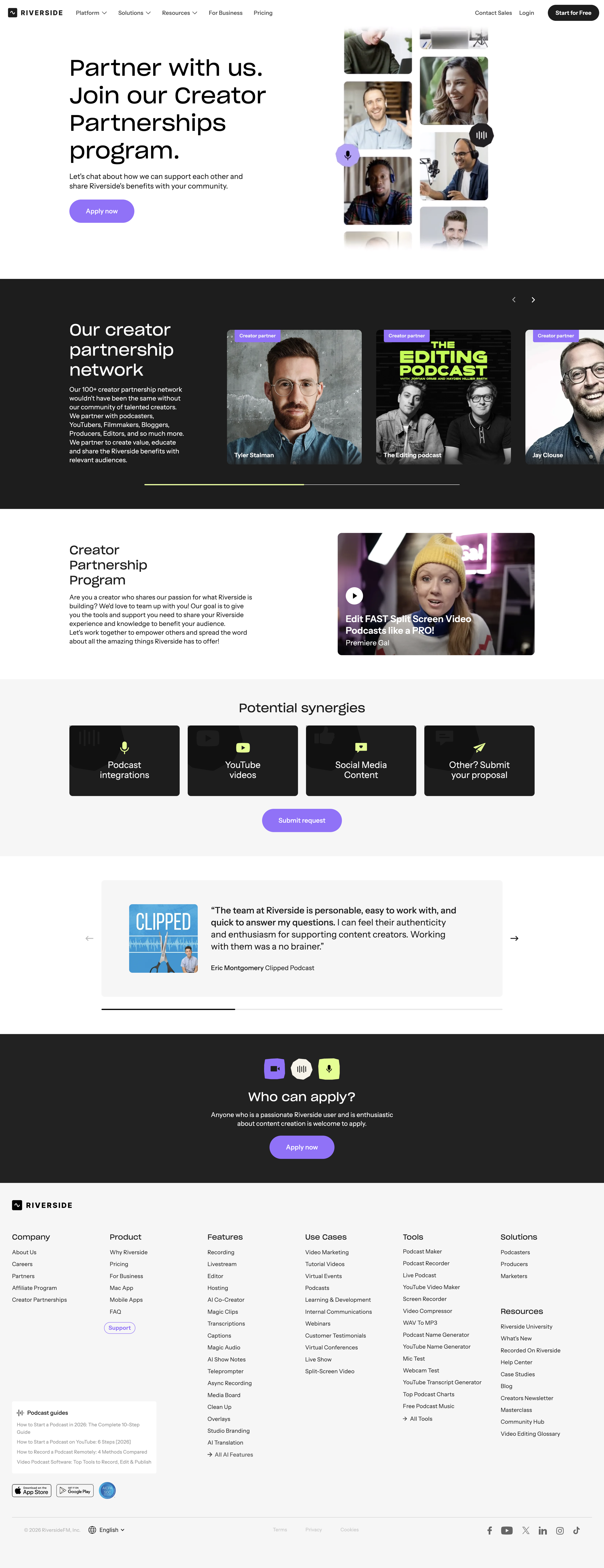 Riverside - Creator Partnerships screen