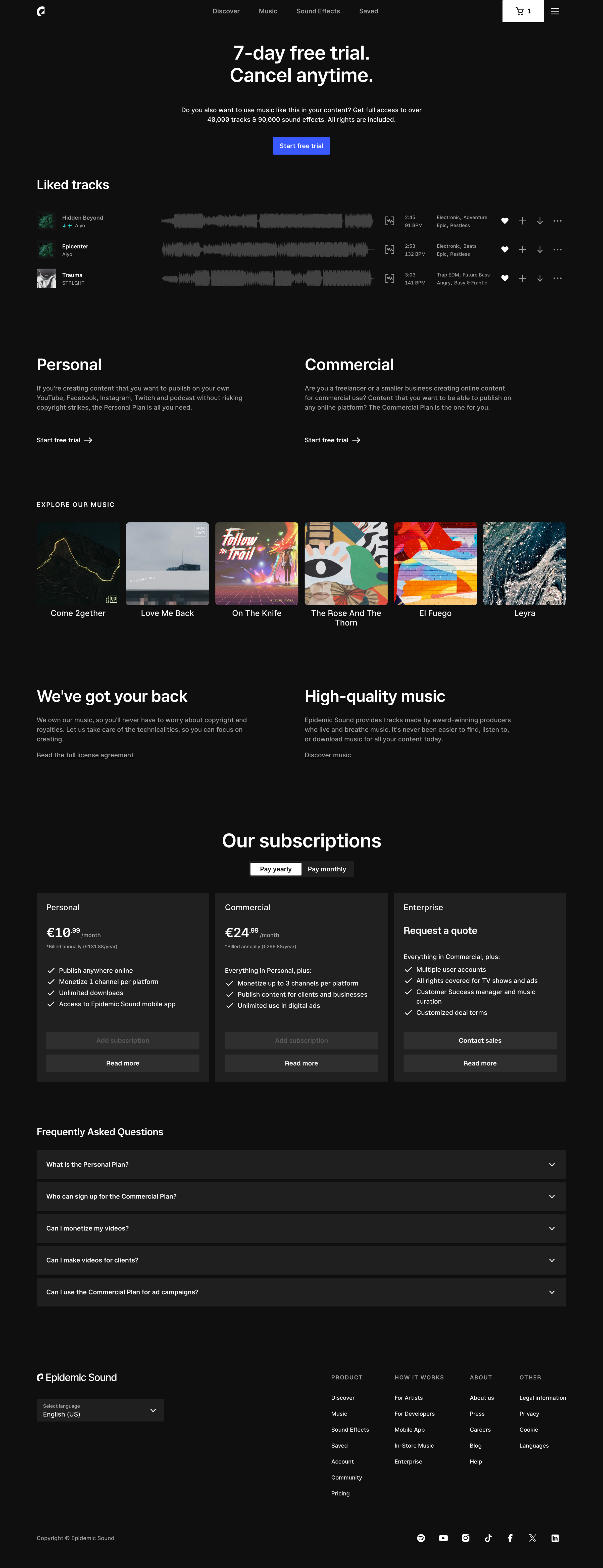 Epidemic Sound - High quality music for your content creations | Epidemic Sound screen