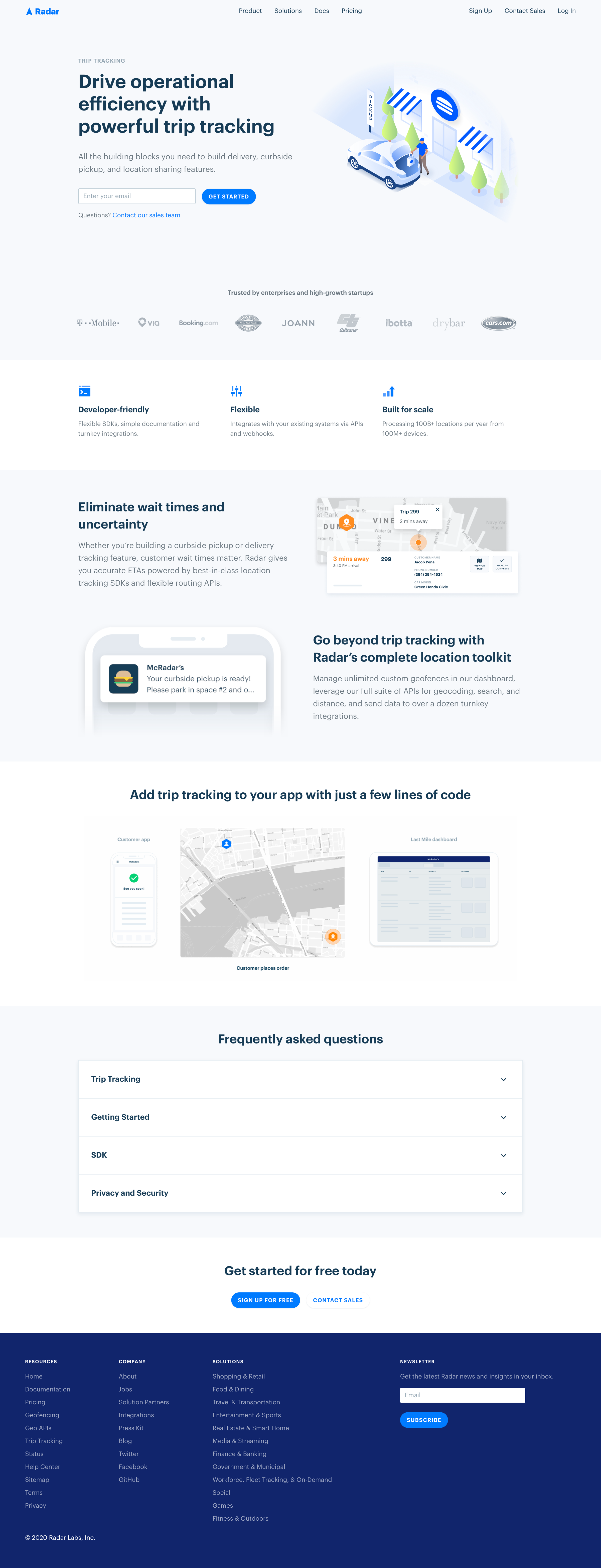Radar - Trip Tracking - Arrival tracking for curbside and in-store pickup | Radar screen