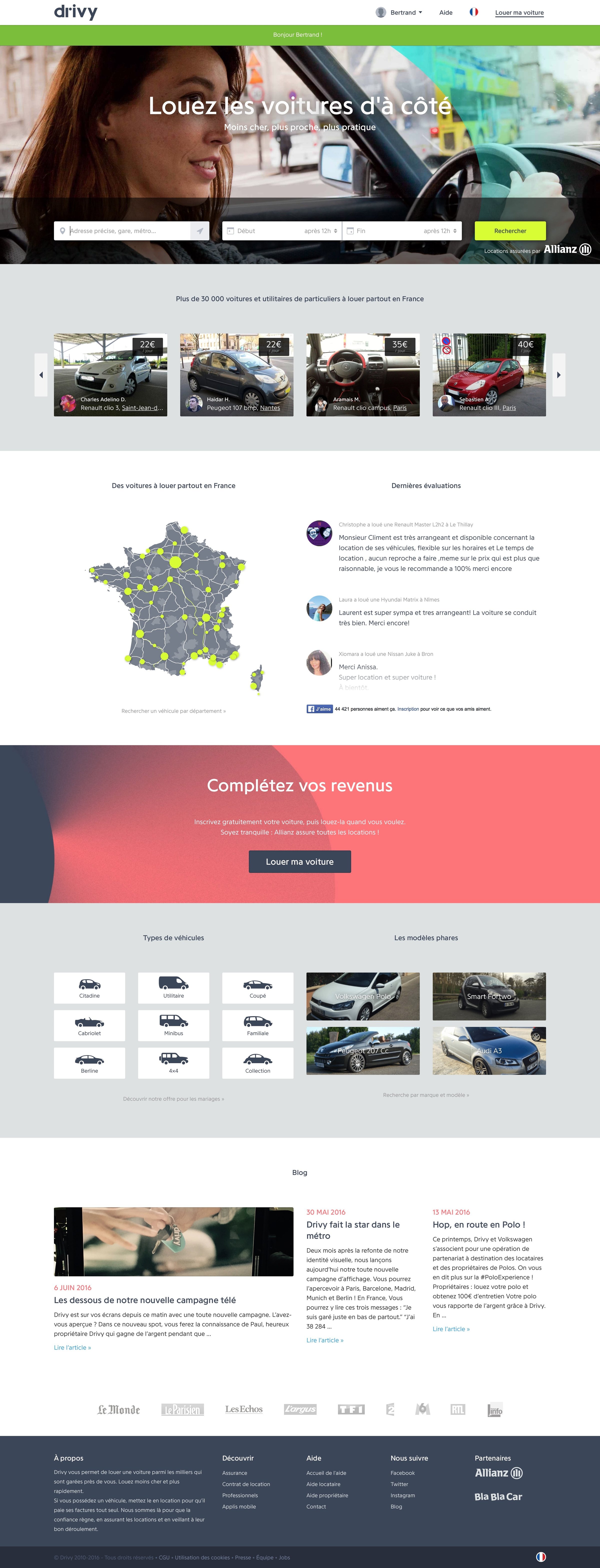 Drivy - Home screen