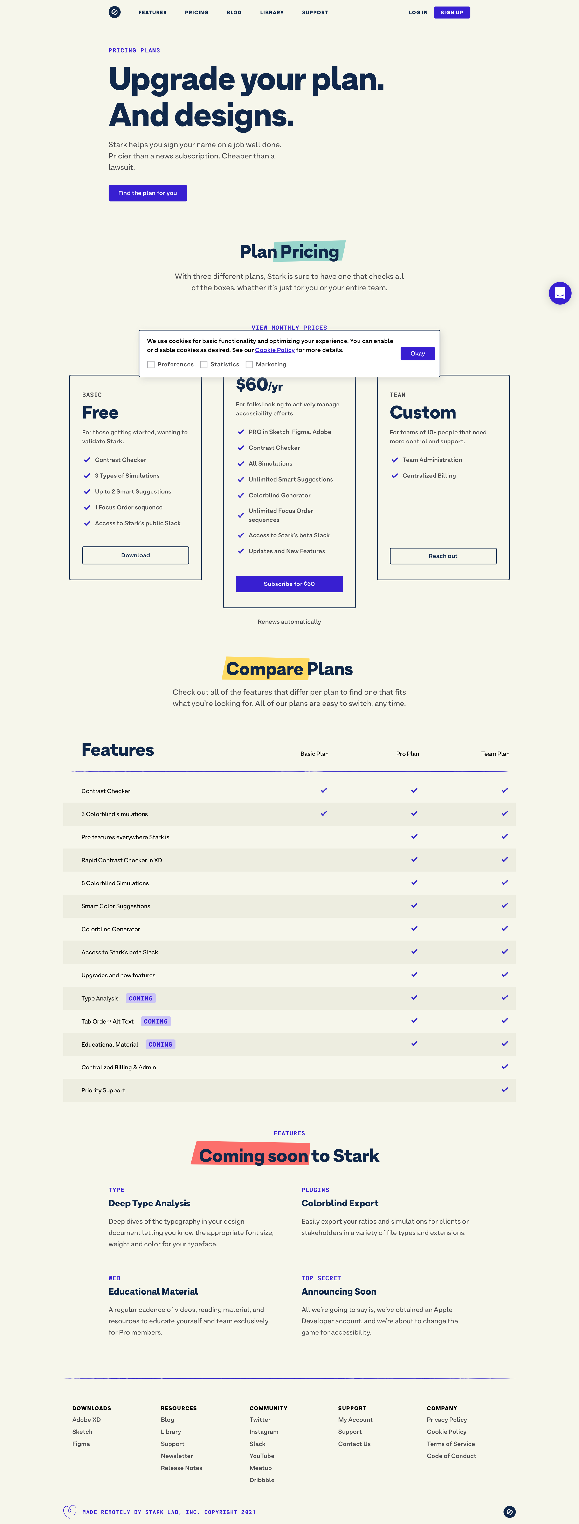 Stark - Pricing Plans. Upgrade your plan. And designs. screen