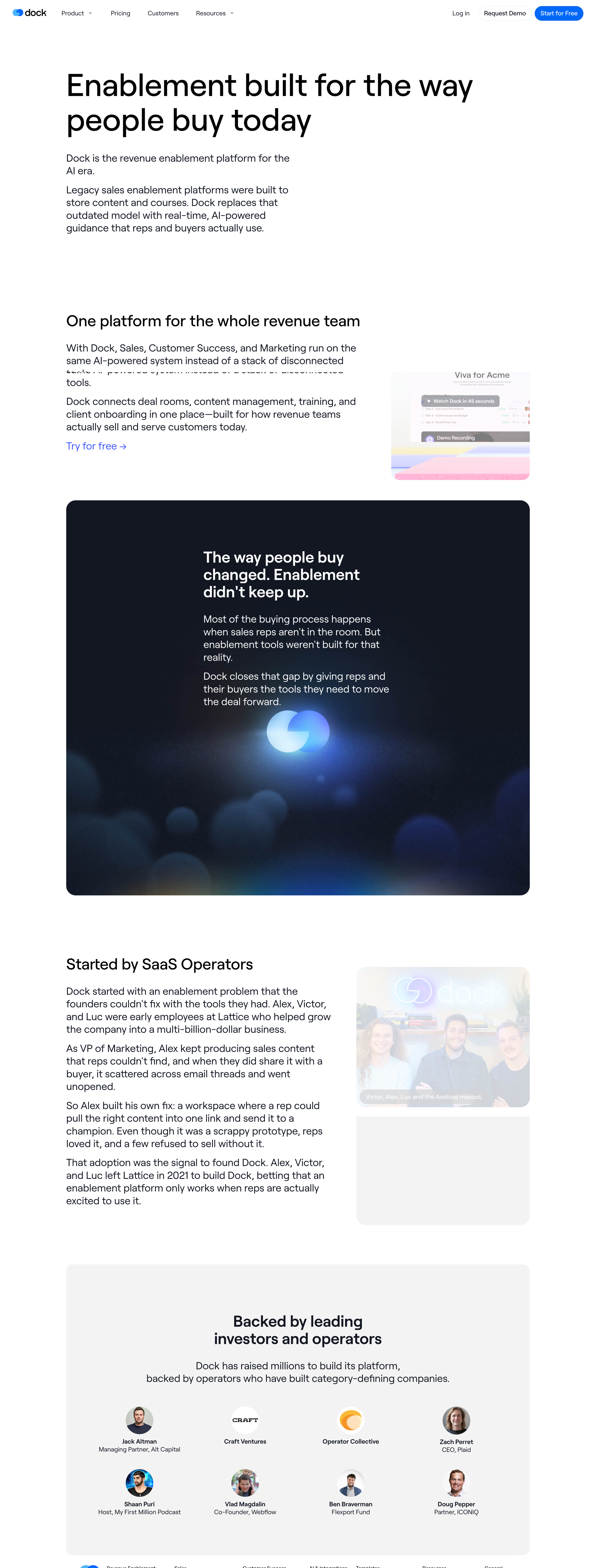 Dock - About Dock | Our History & Investors screen
