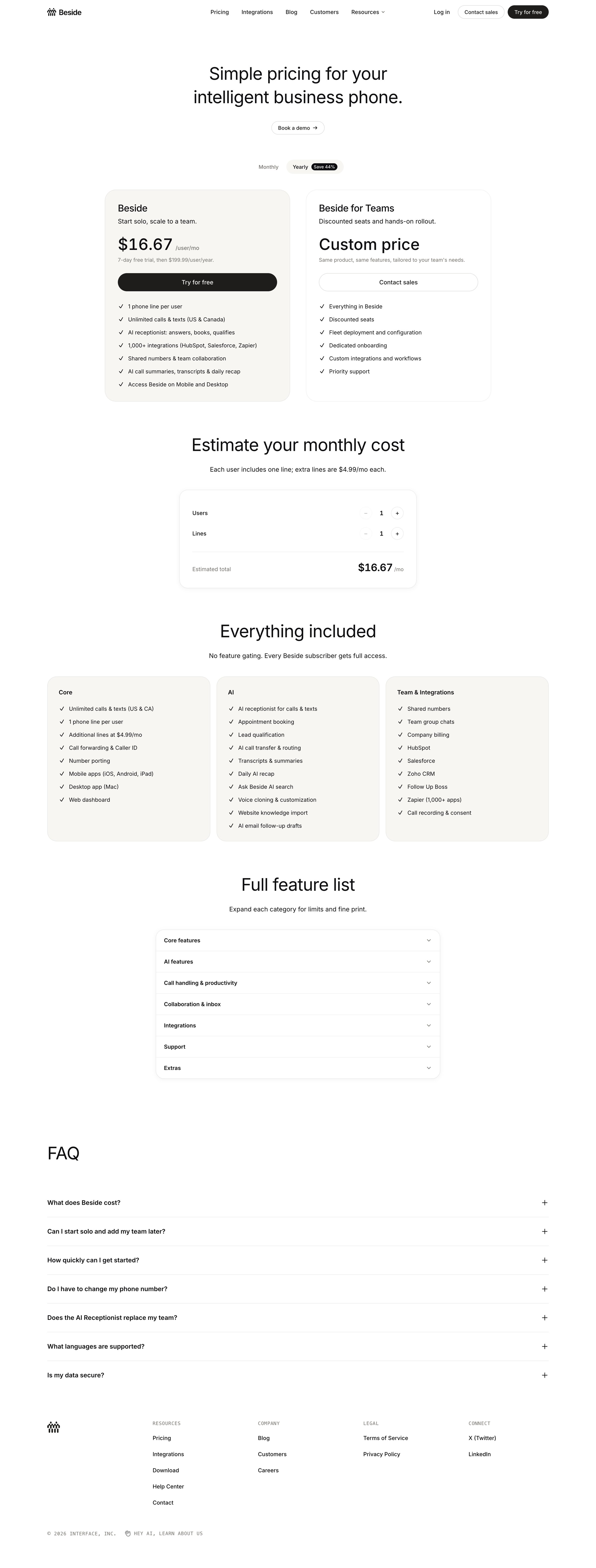 Beside - Pricing screen