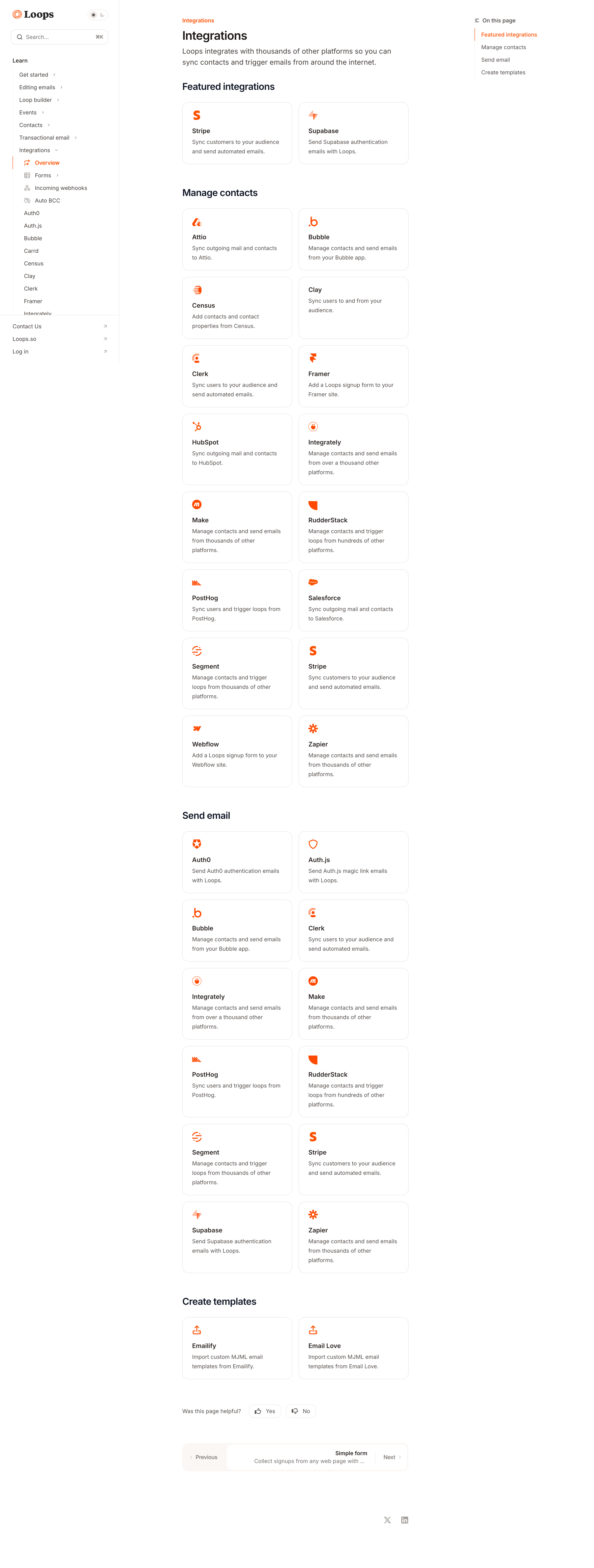 Loops - Integrations - Loops screen