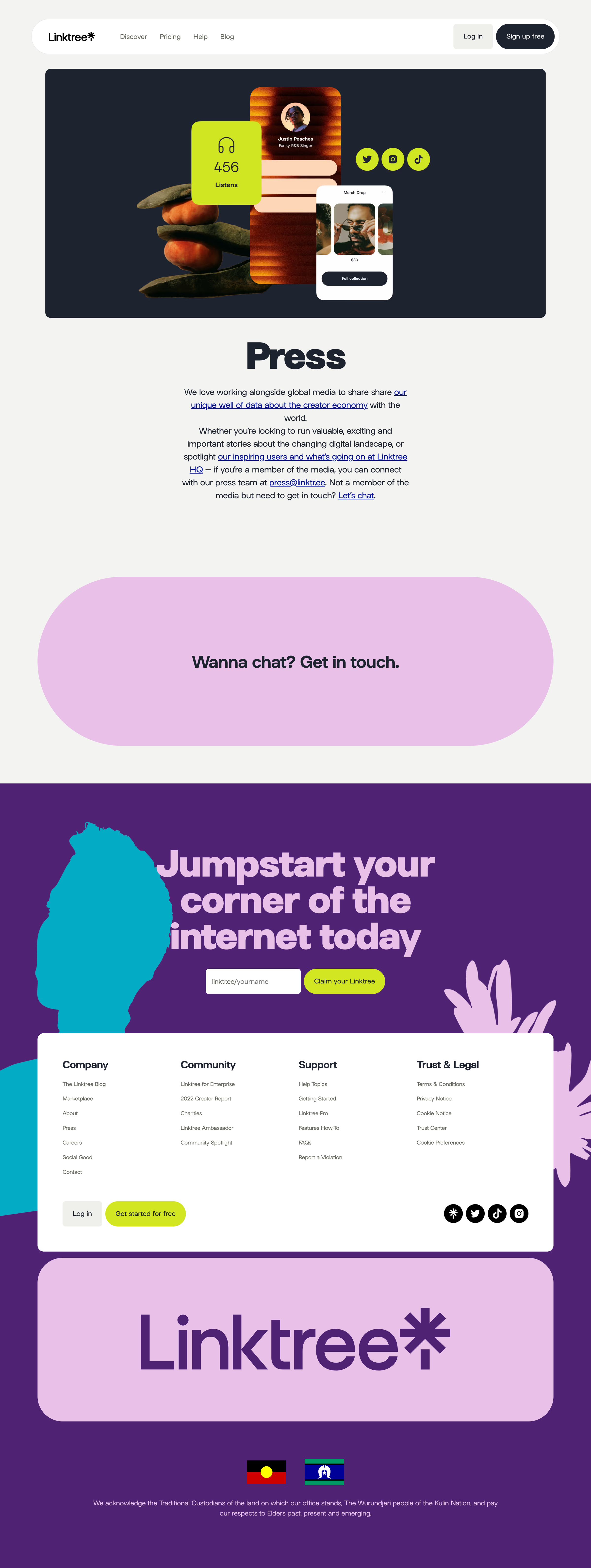 Linktree - Linktree Media | Press Contacts screen