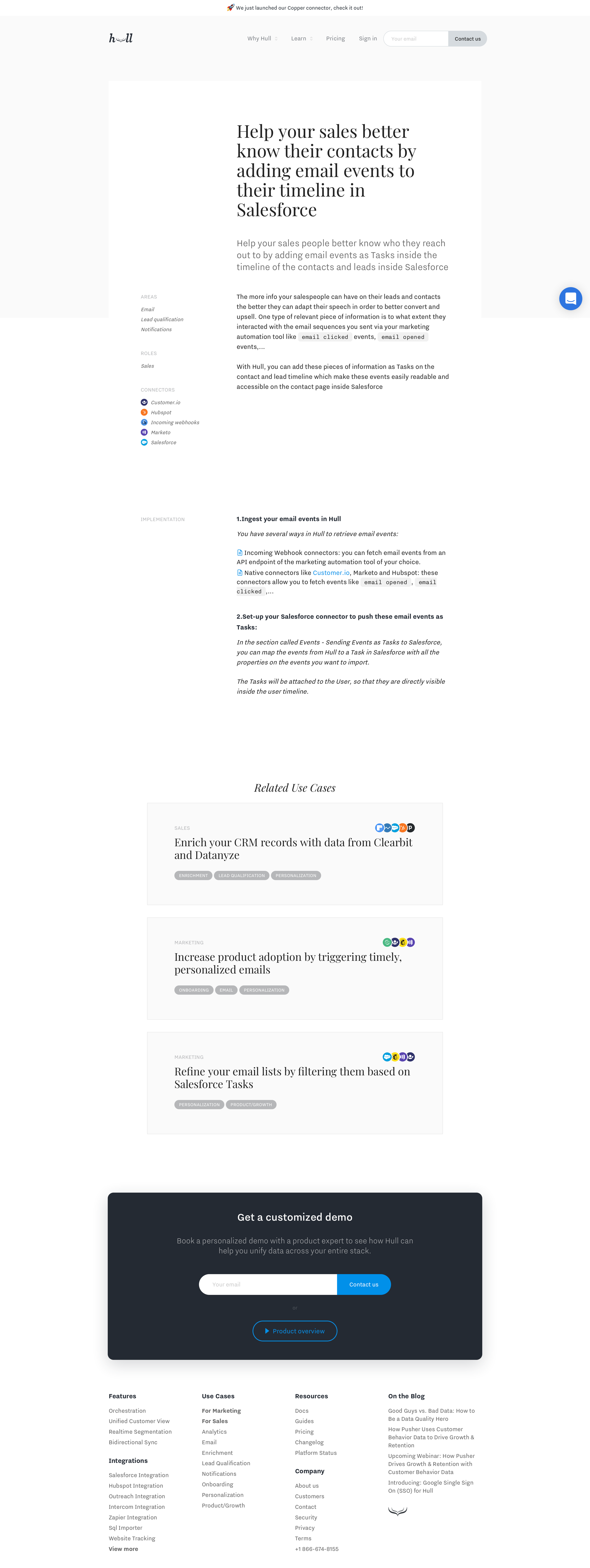 Hull - Help your sales better know their contacts by adding email events to their timeline in Salesforce | Hull Use Case screen