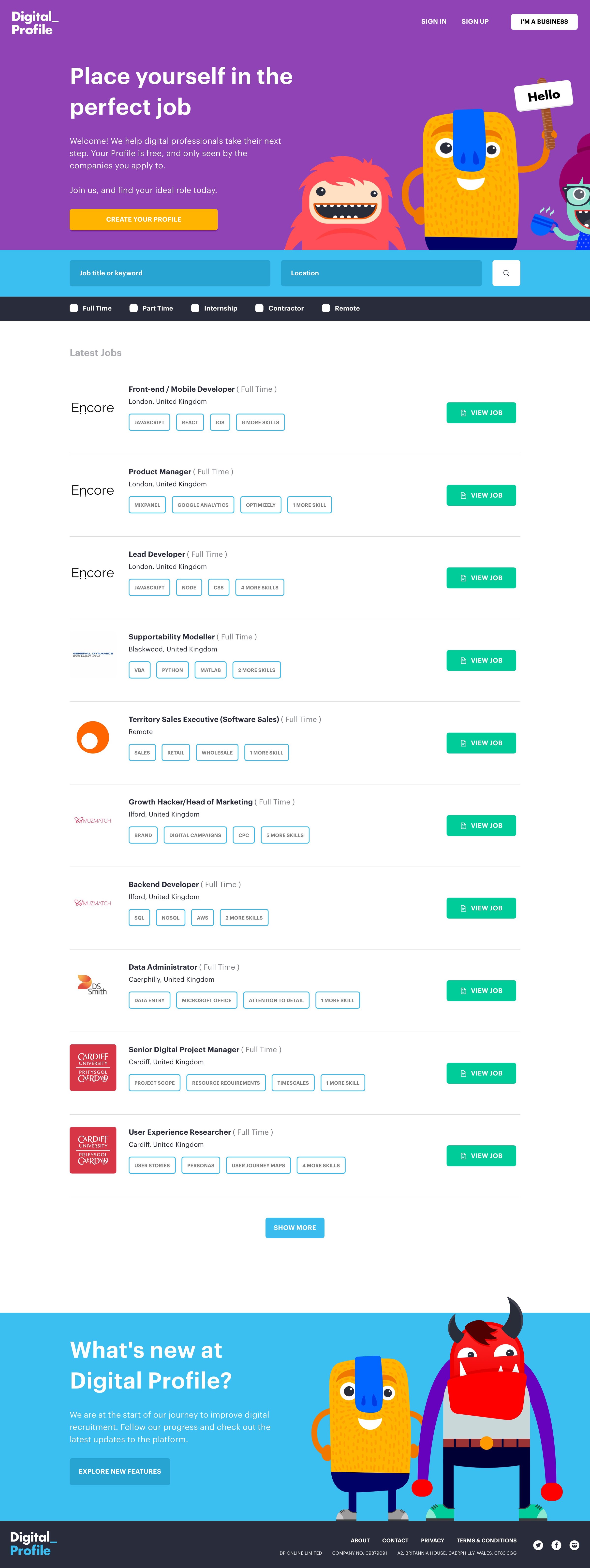 Digital profile - Landing page screen