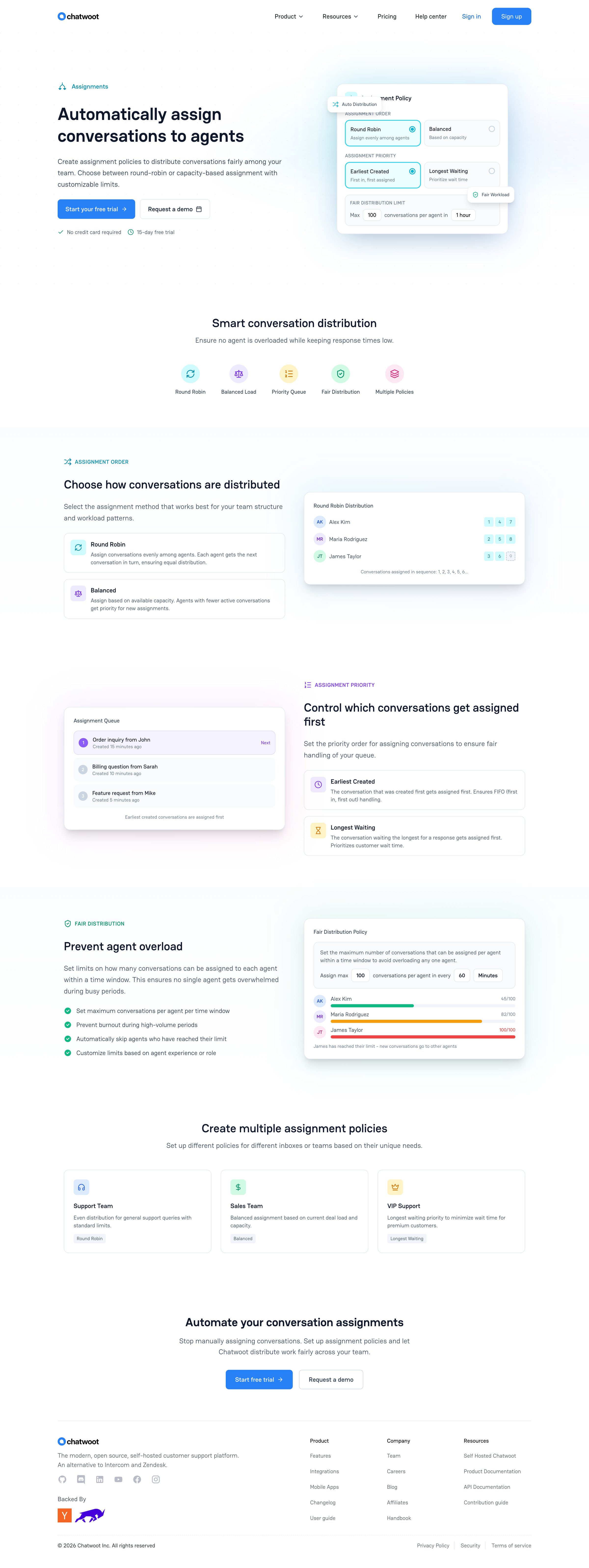 Chatwoot - Assignments - Auto-assign Conversations to Agents Chatwoot screen