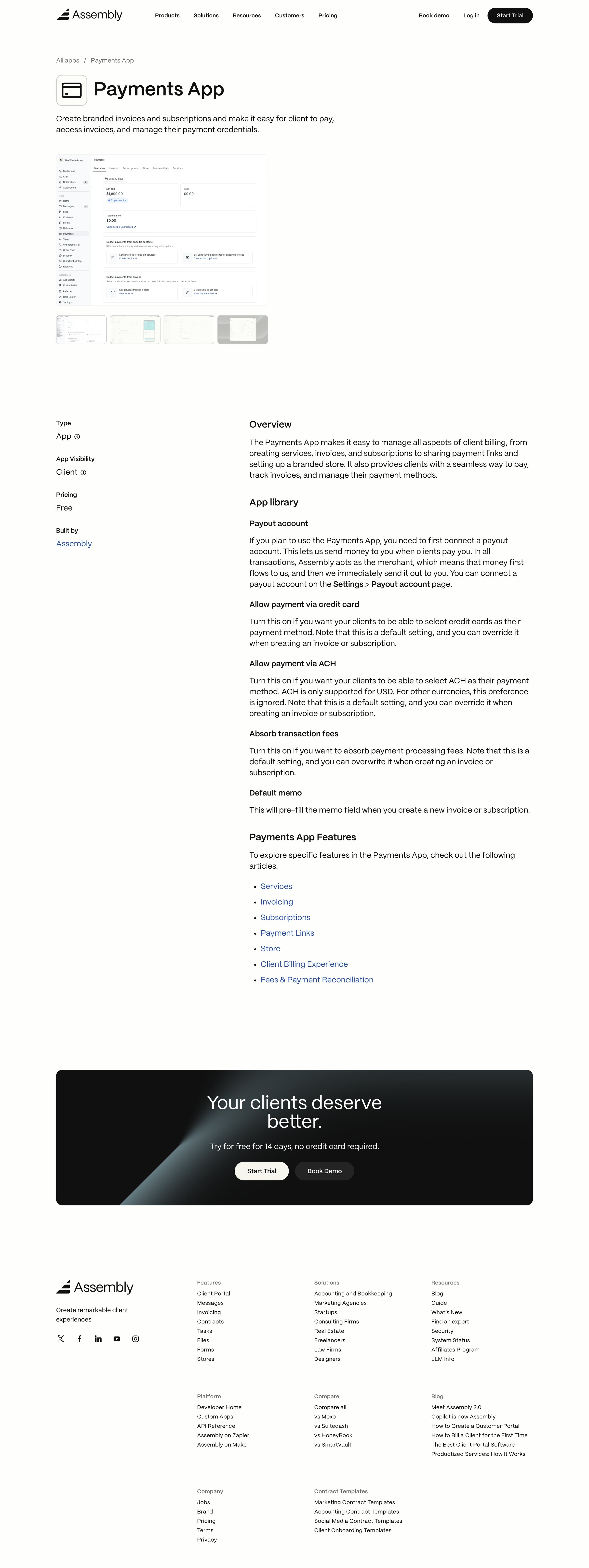 Assembly AI App Builder - Install Payments App Assembly screen