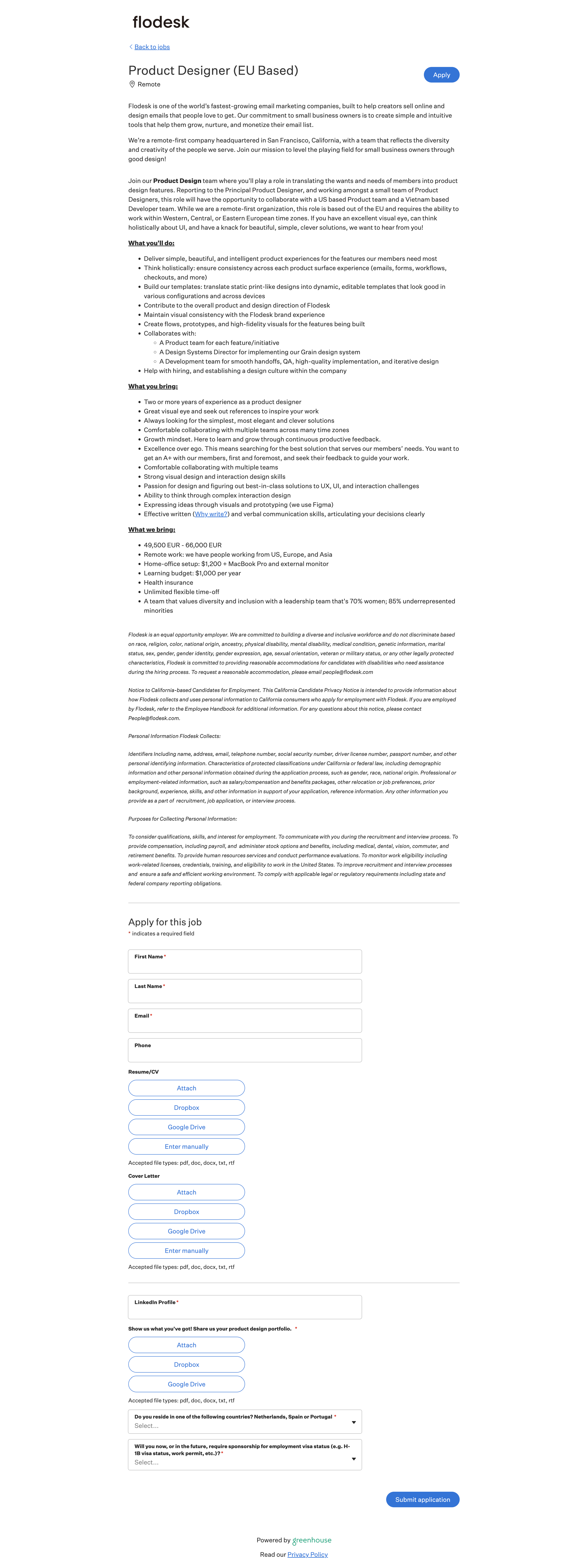 Flodesk - Job Application for Product Designer (EU Based) at Flodesk screen