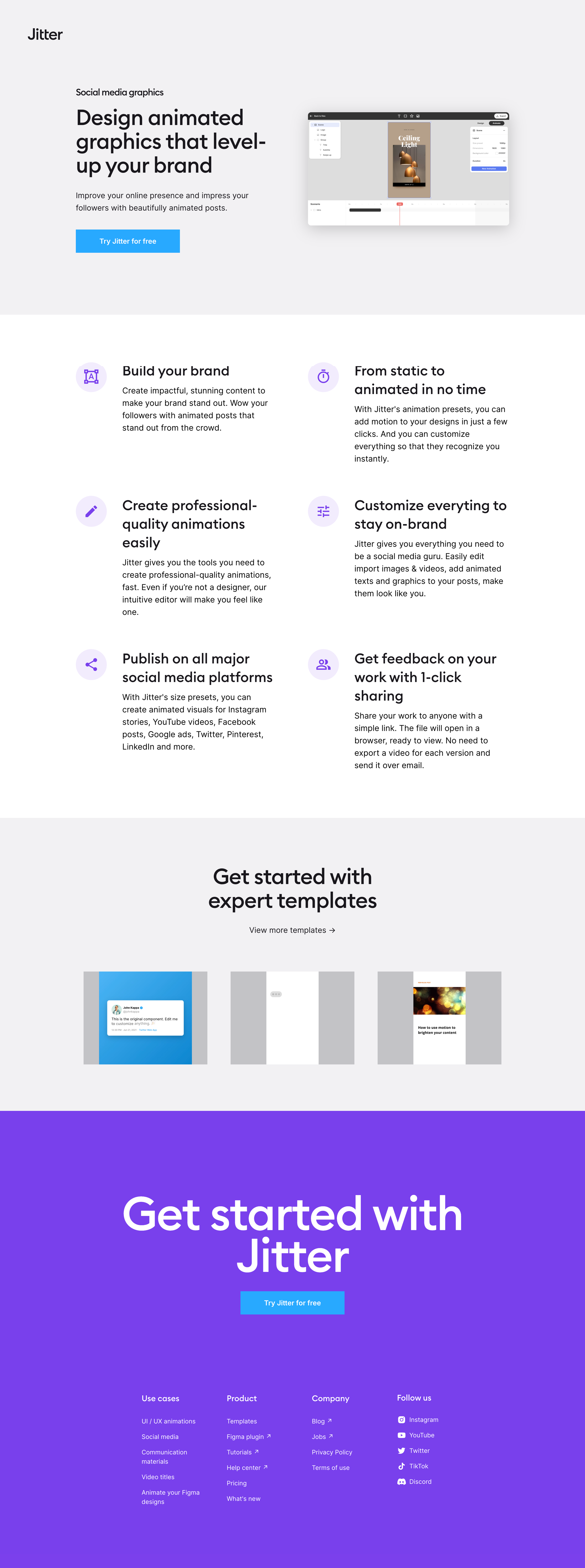 Jitter - Design animated graphics that level-up your brand · Jitter screen