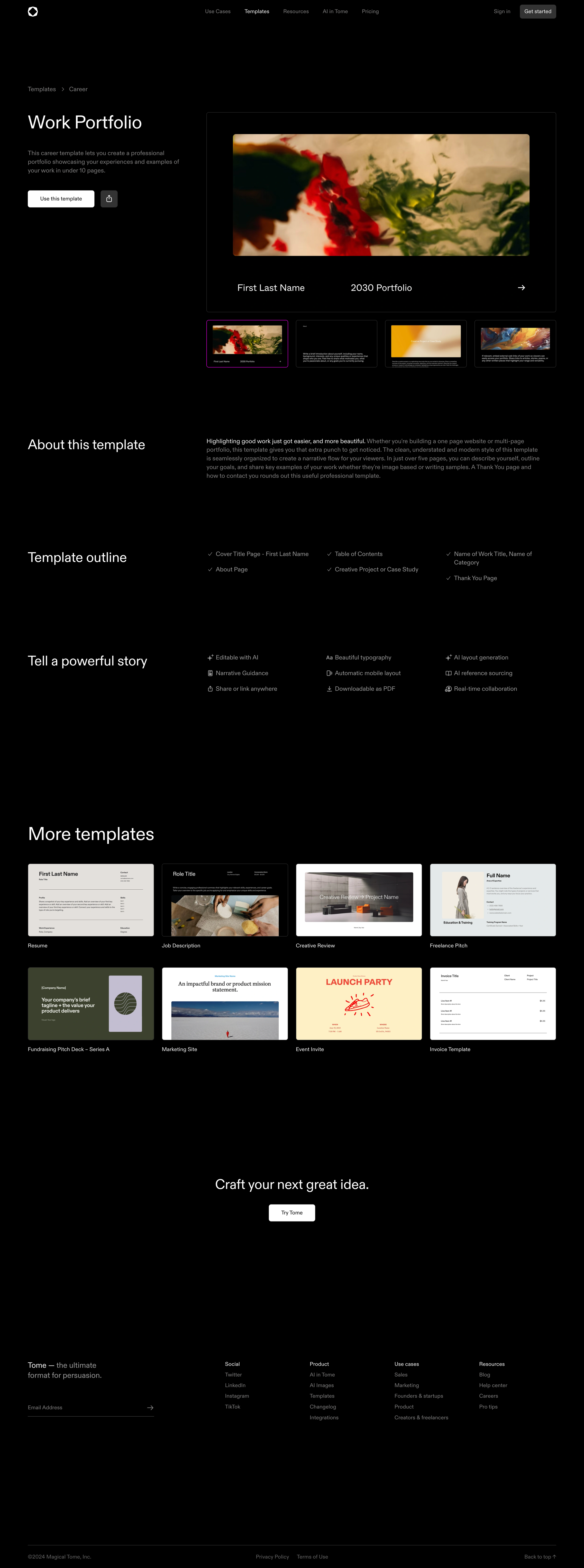 Tome - AI-Powered Work Portfolio Template | Tome screen