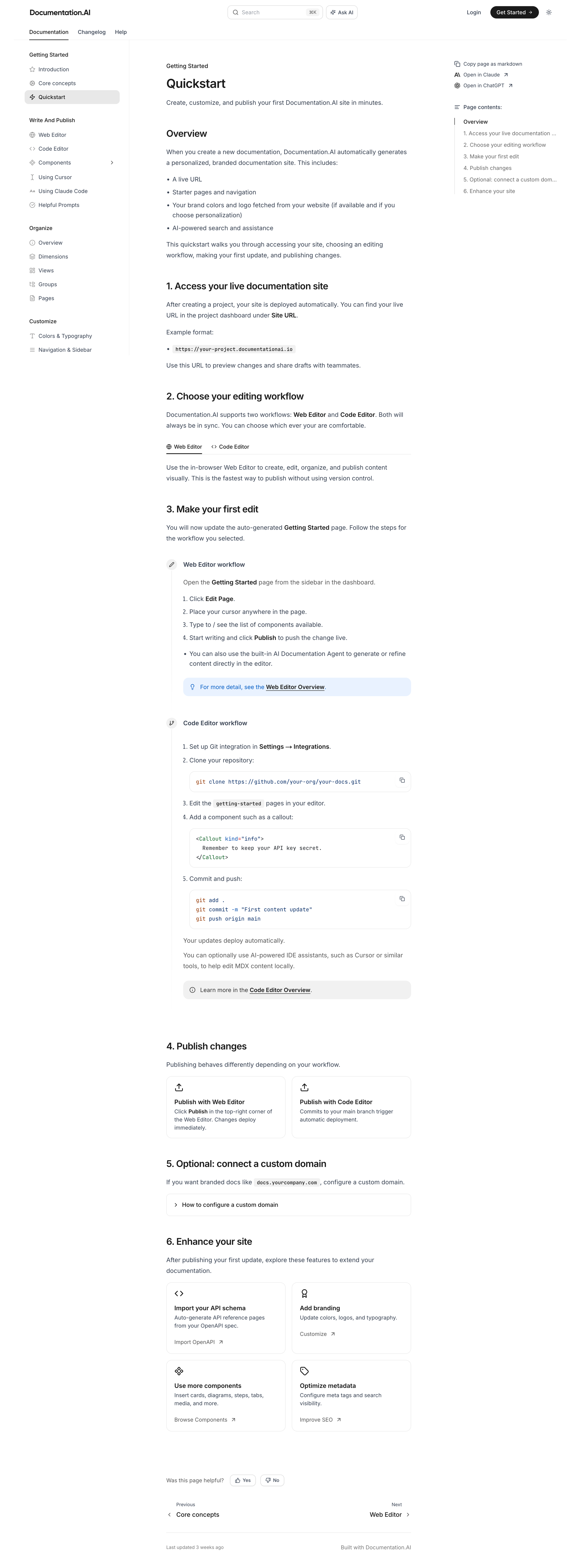 Documentation.AI - Quickstart - Documentation.AI screen