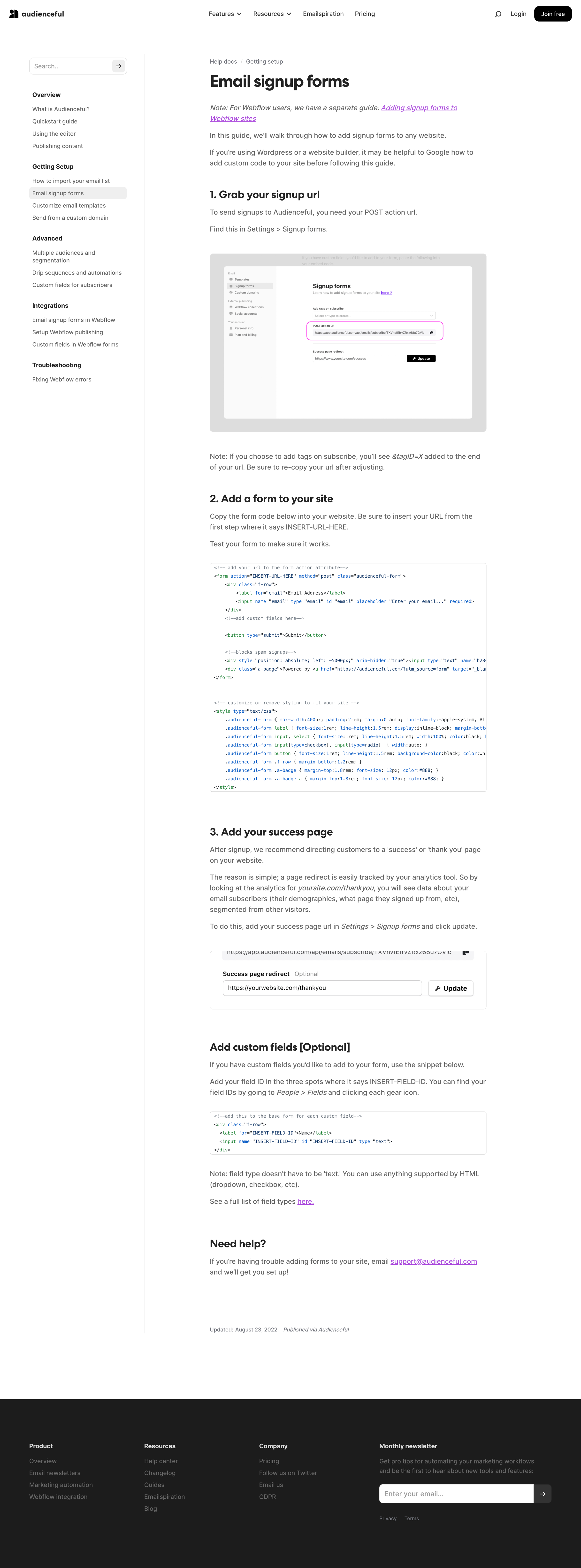 Audienceful - Email signup forms - Audienceful screen