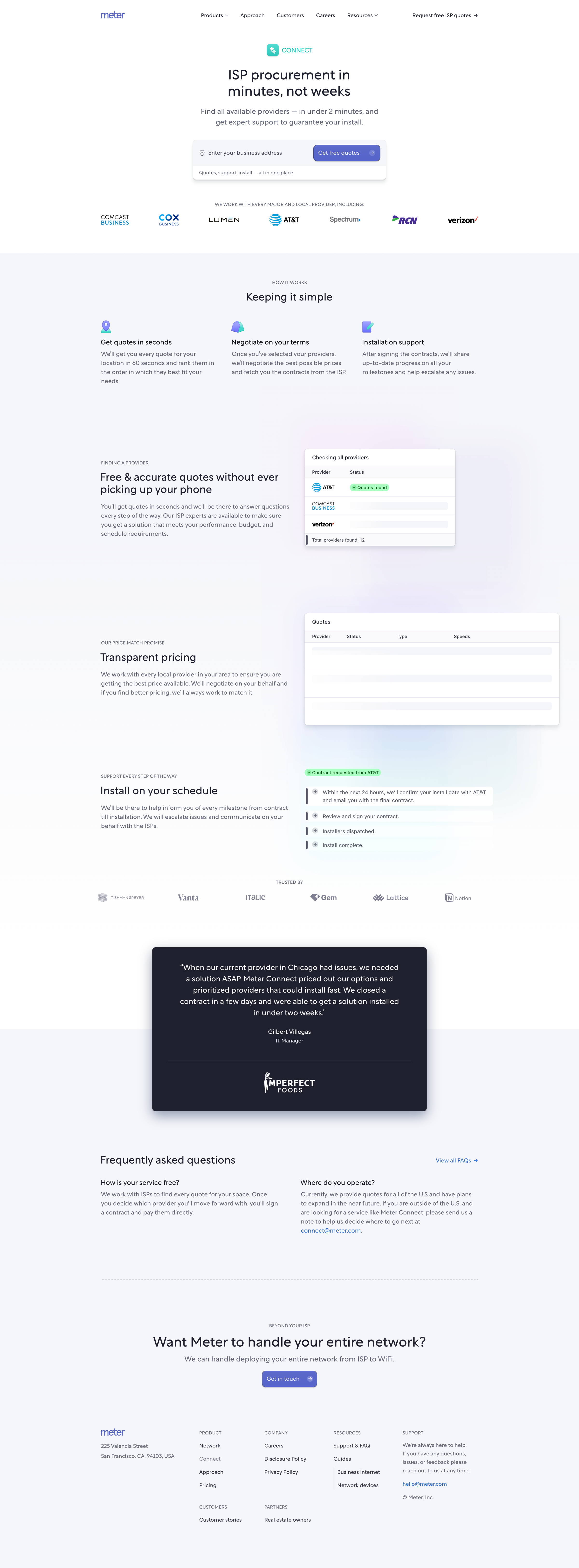 Meter - ISP procurement in minutes, not weeks | Meter Connect screen