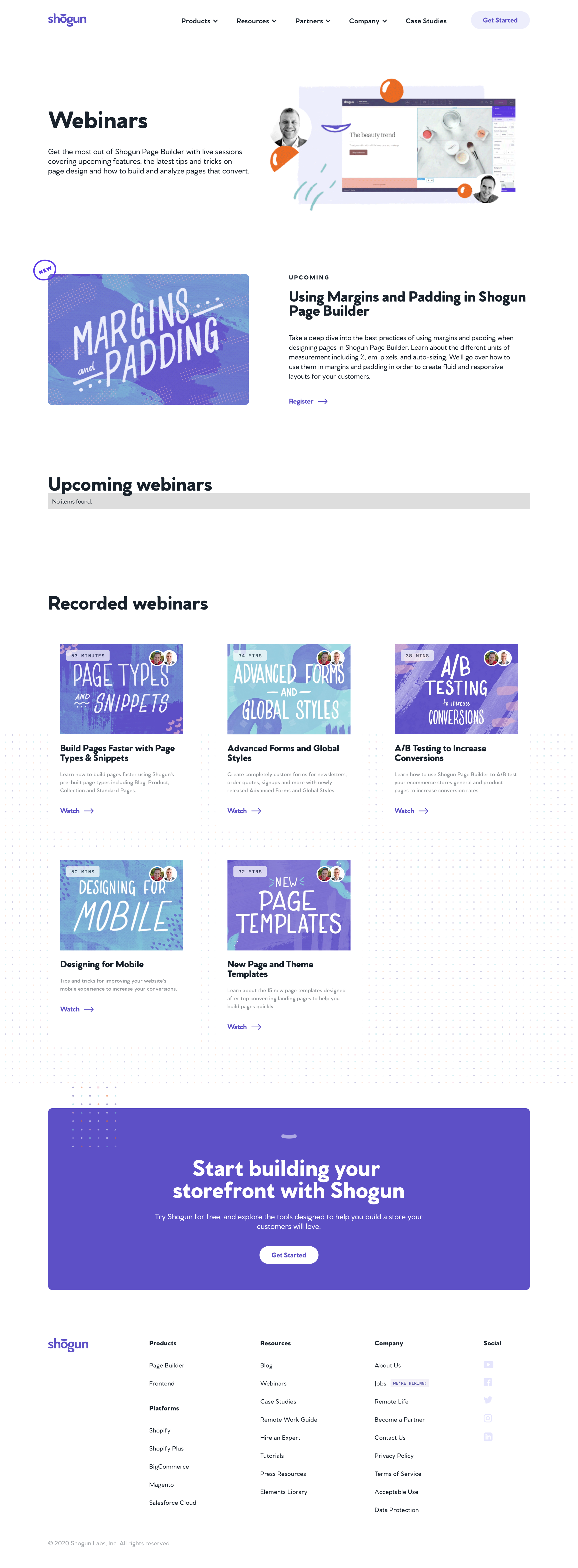 Shogun - Webinars screen