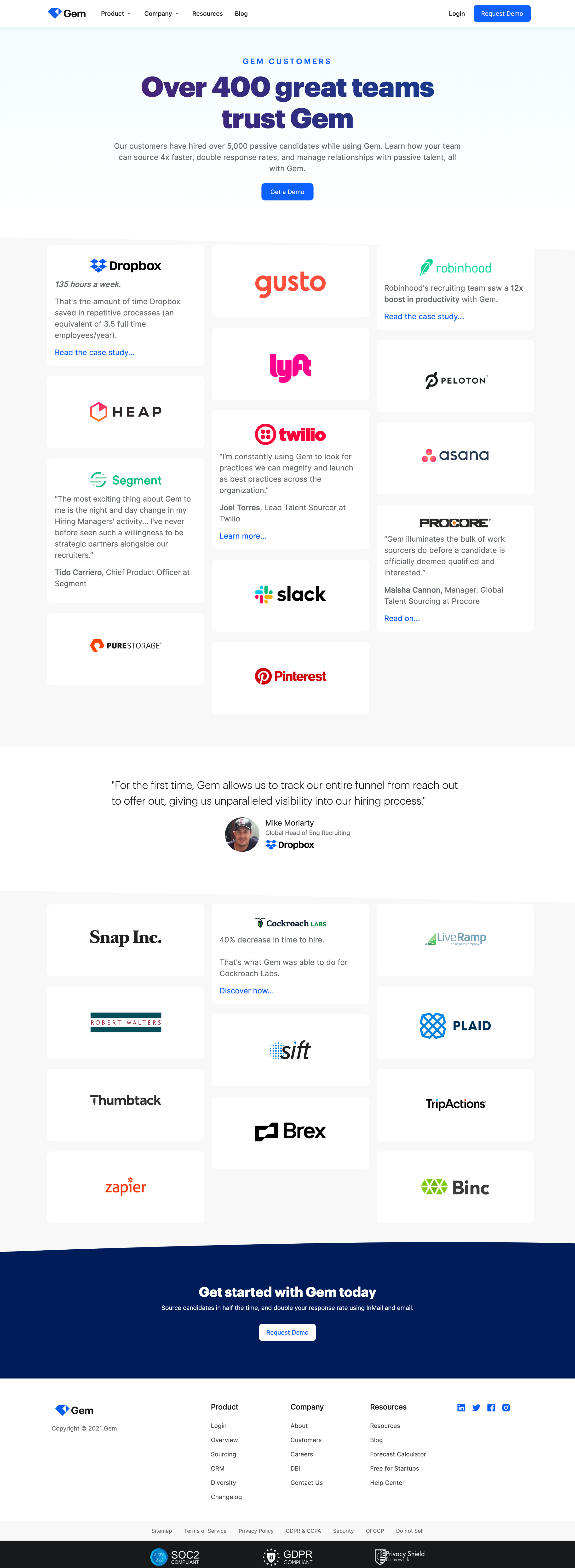 Gem - Customers Using Gem to Source Candidates in Half the Time screen