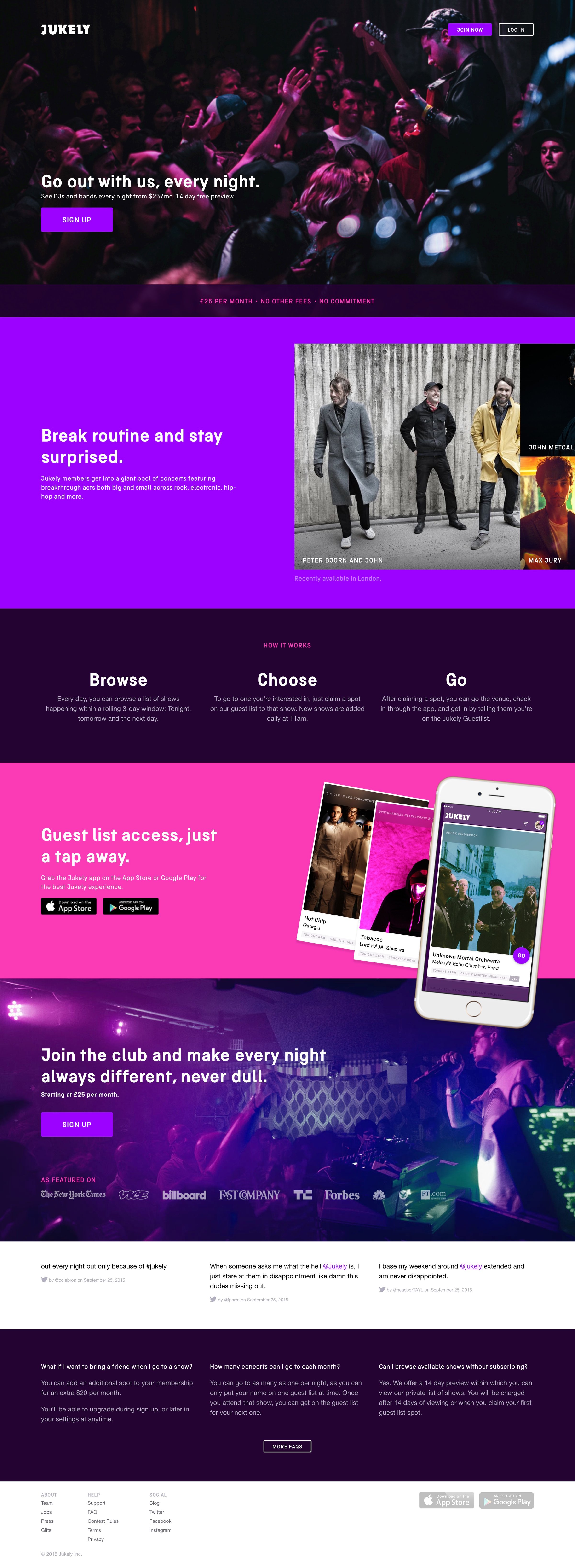 Jukely - Landing page screen